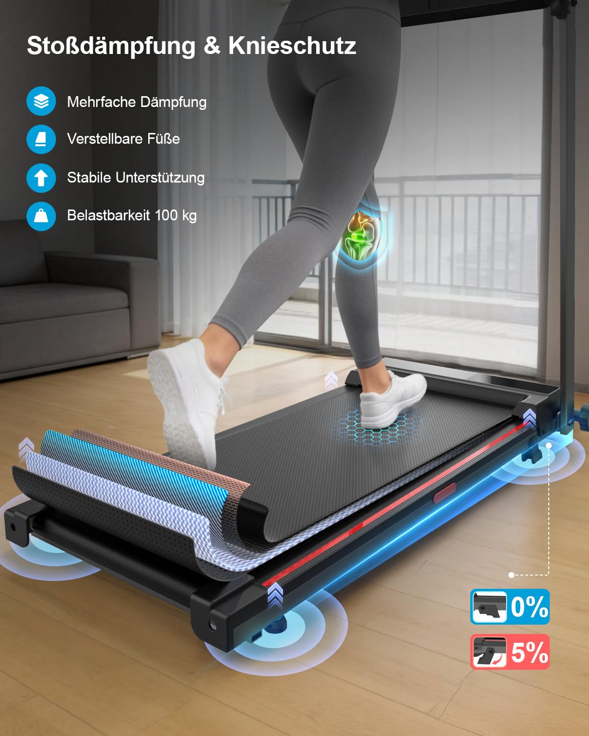 Laufband für Zuhause, Elektrisches Laufbänder mit Griff, Klappbares bis 10Km/H, Treadmill Walking Pad for Home, Leise Klein Büro Klappbar Kompakte, Anzeige 12 Voreingestellte Programme