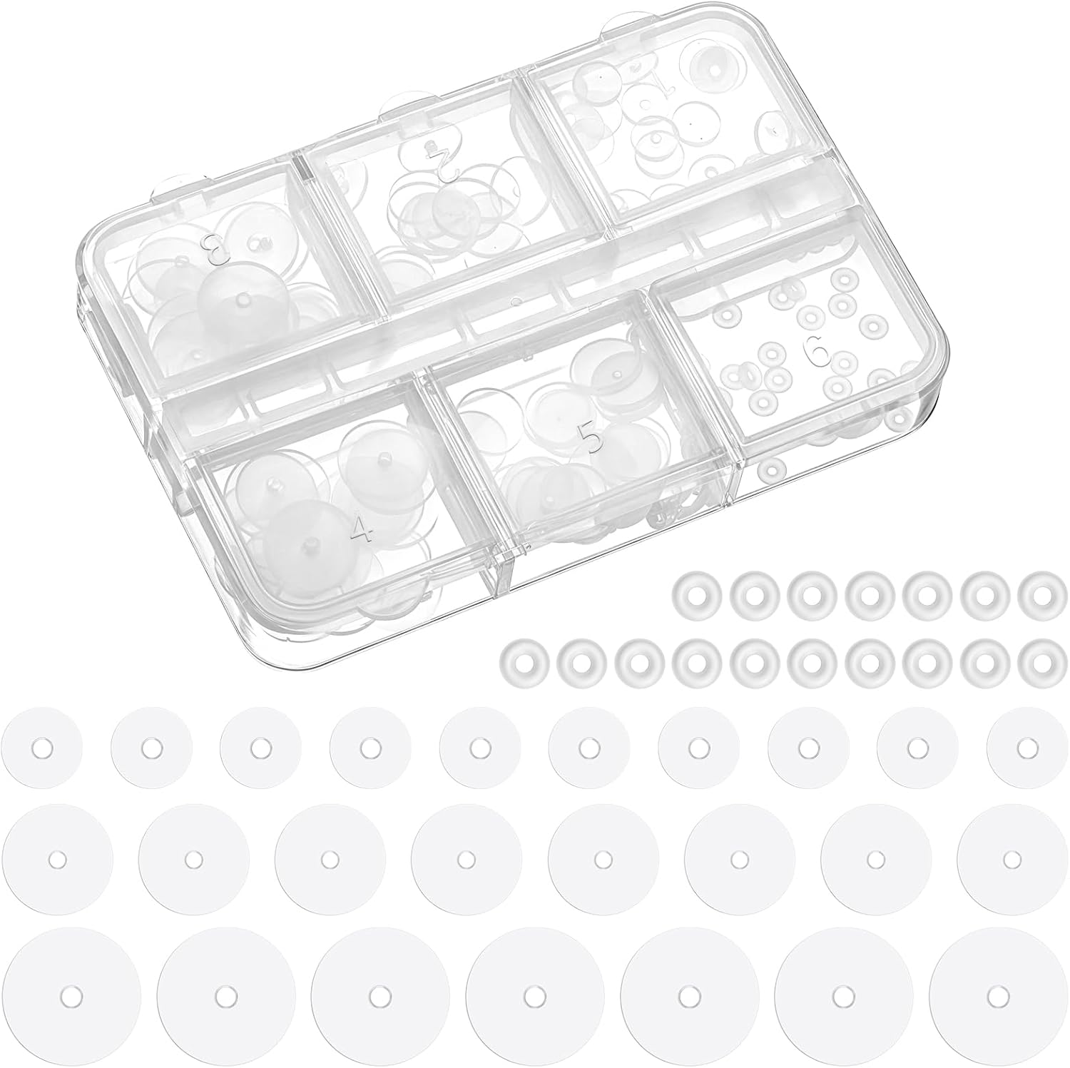 120pcs Silicone Earring Backs Stopper for Piercings Clear Piercing Disc 3/5/7/9 mm Plastic Soft Disc Pads for Earrings