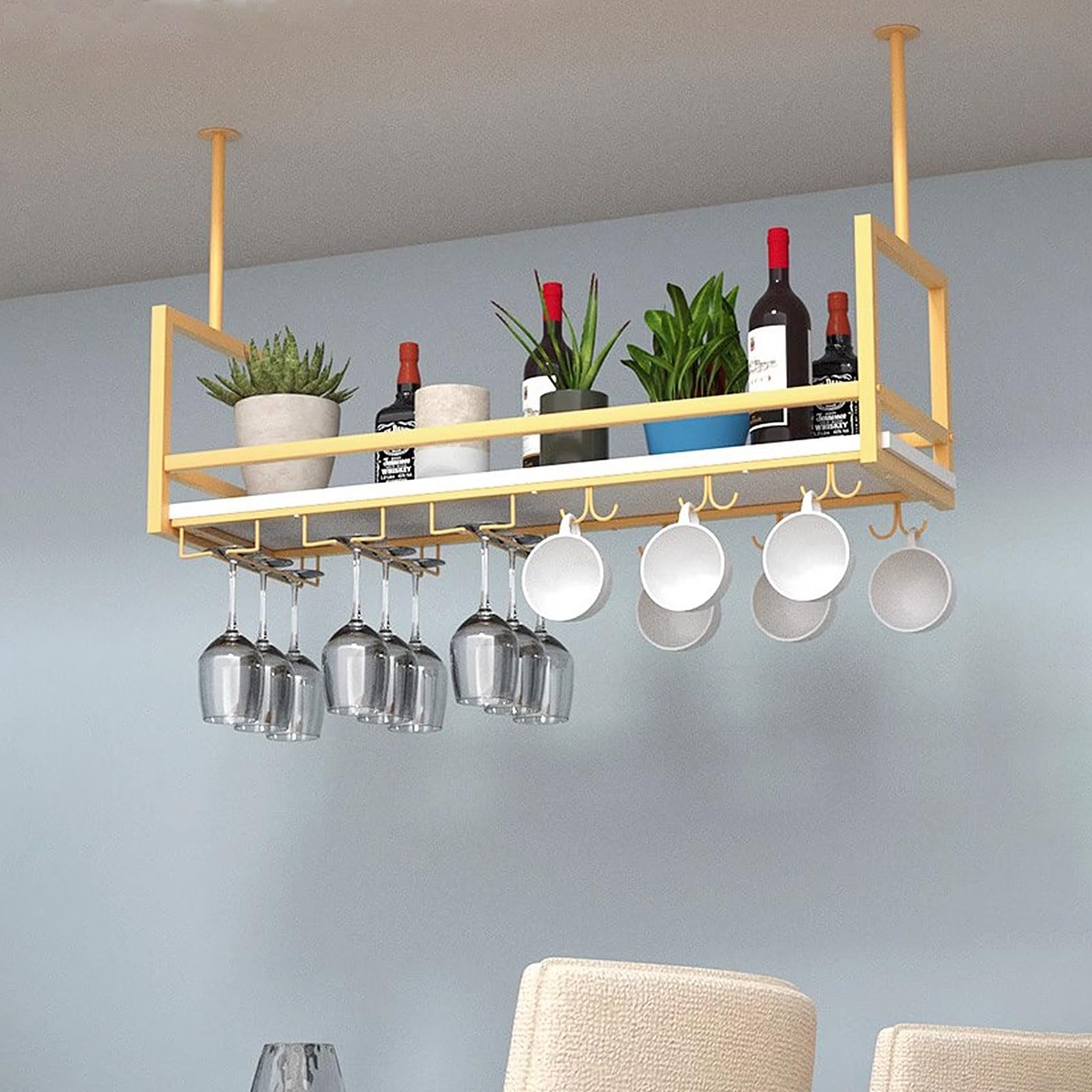 Casier à vin de plafond et étagère à liqueur en métal pour rangement verre