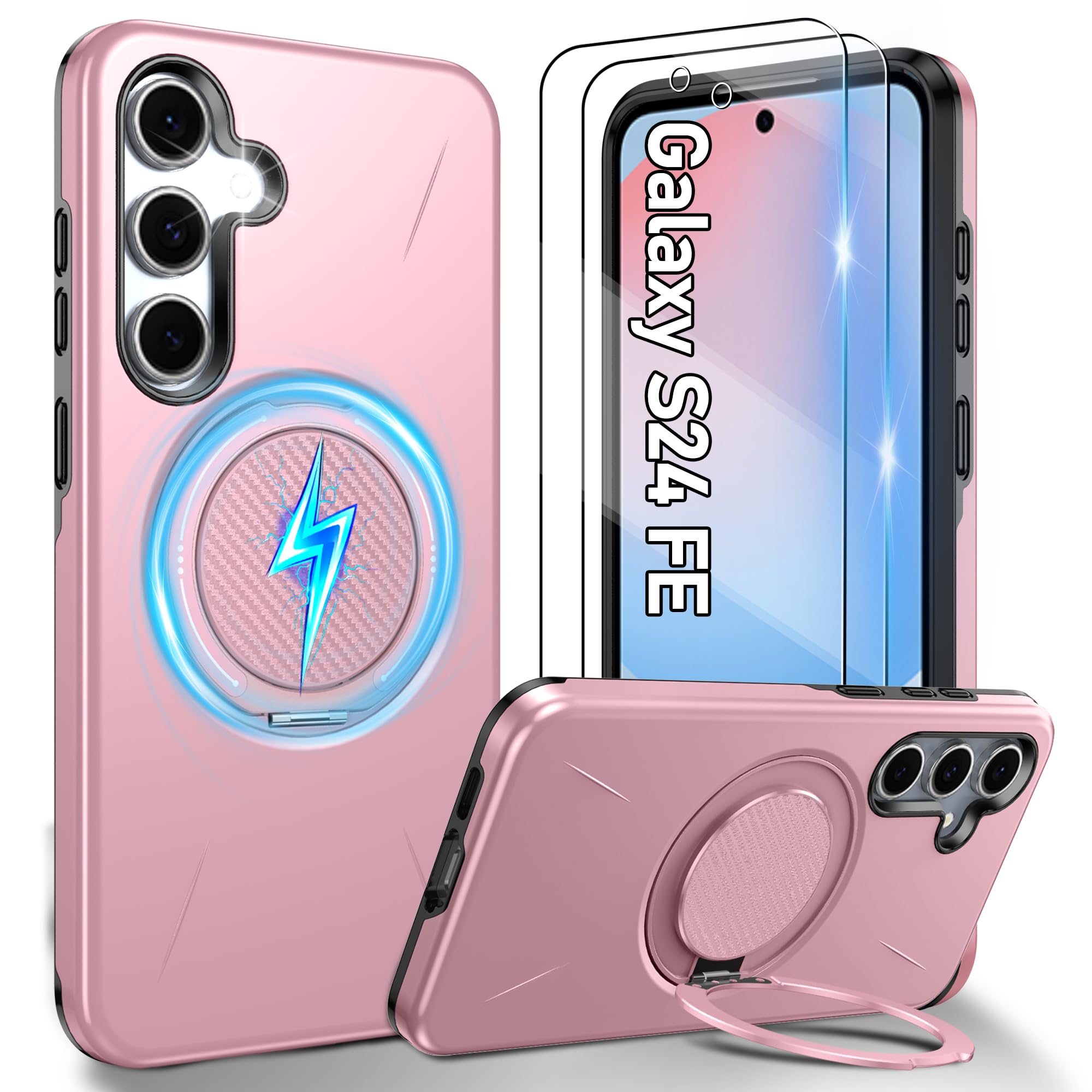 Gritup für Samsung S Serie Gehäuse [Kompatibel mit MagSafe Zubehör]: 2 Stück HD-Bildschirmschutz, eingebauter Kickstand, Dual Layer Stoßdicht, Kamera Guard, Samt Touch