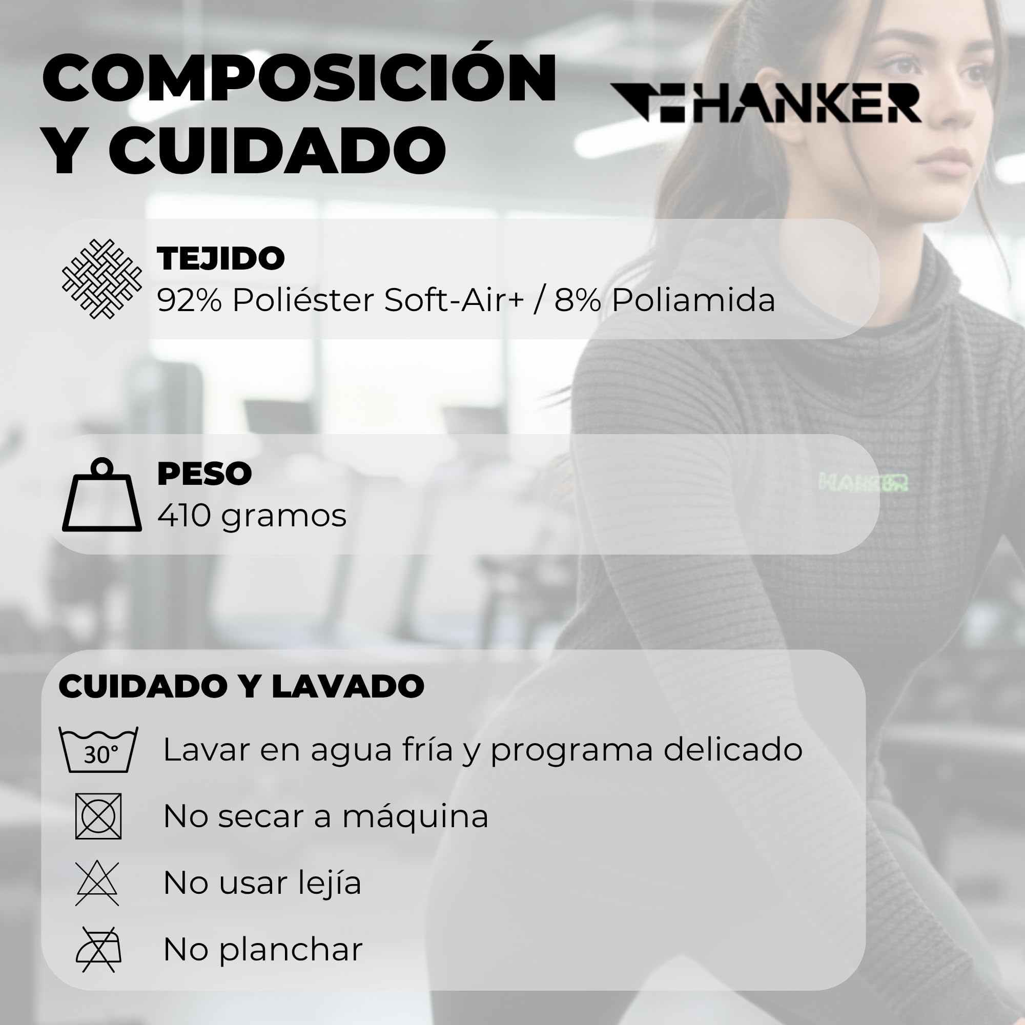 HANKER Sudadera Deportiva Unisex con Capucha Segunda Capa térmica | 92% poliéster Soft Air Plus, 8% poliamida, capucha, segunda capa térmica, para trekking y uso diario