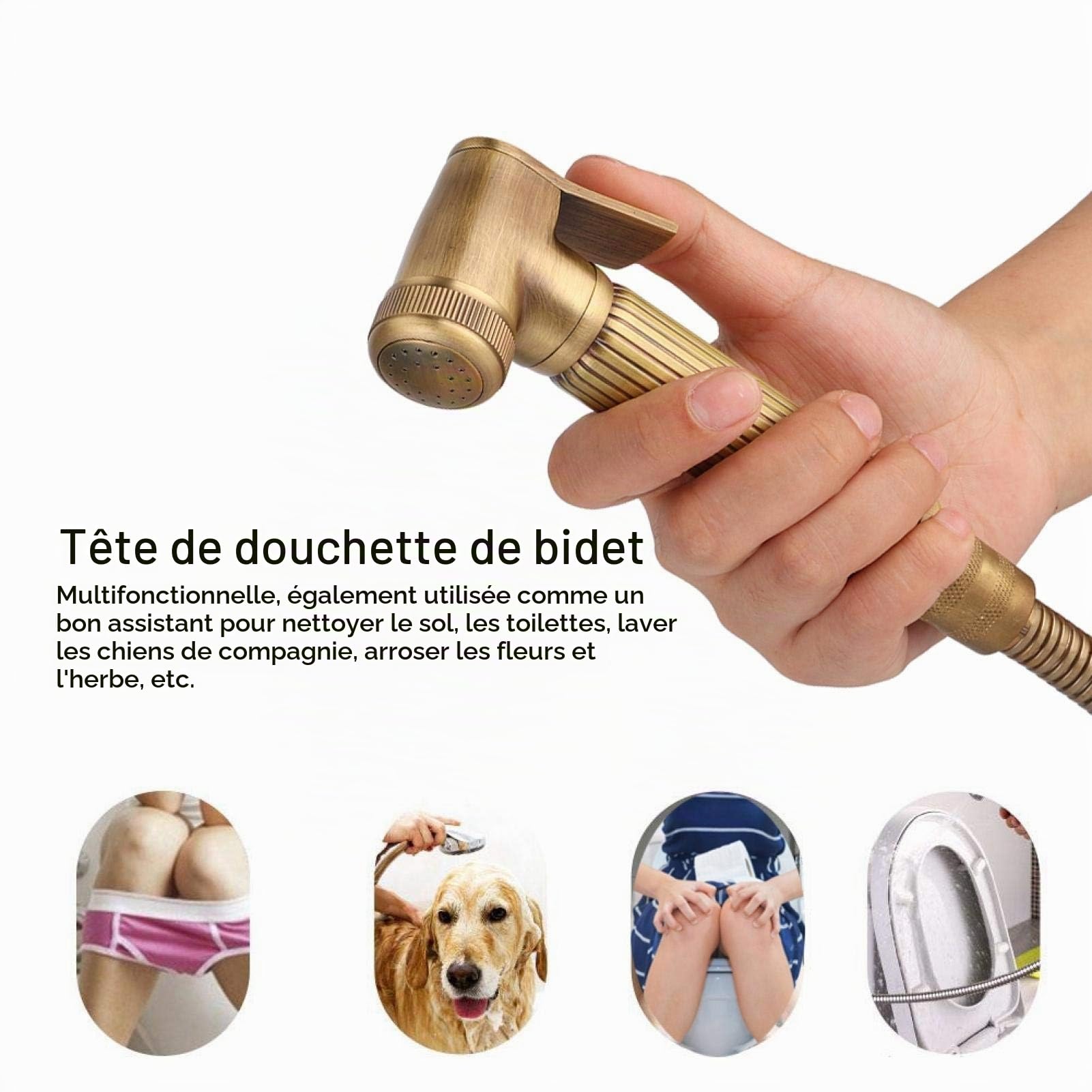 Pulvérisateur de Toilettes en Laiton Vintage, Douchette à Main Ensemble, Kit de Pulvérisateur de Bidet, avec Support Mural et Tuyau, pour les Soins Personnels Hygiène Potty