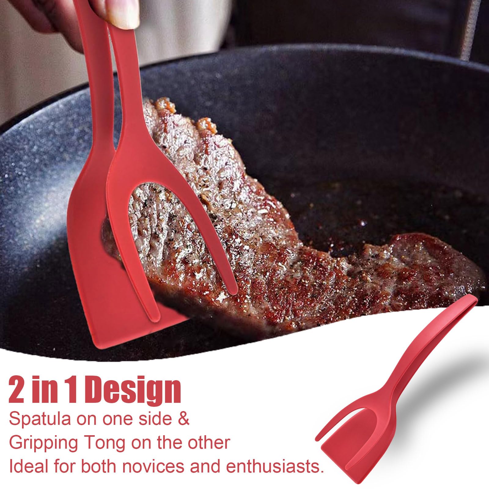 Spatule 2-en-1 Œufs Et Pinces - Silicone Antiadhésif - Pour Cuisson Et Grill