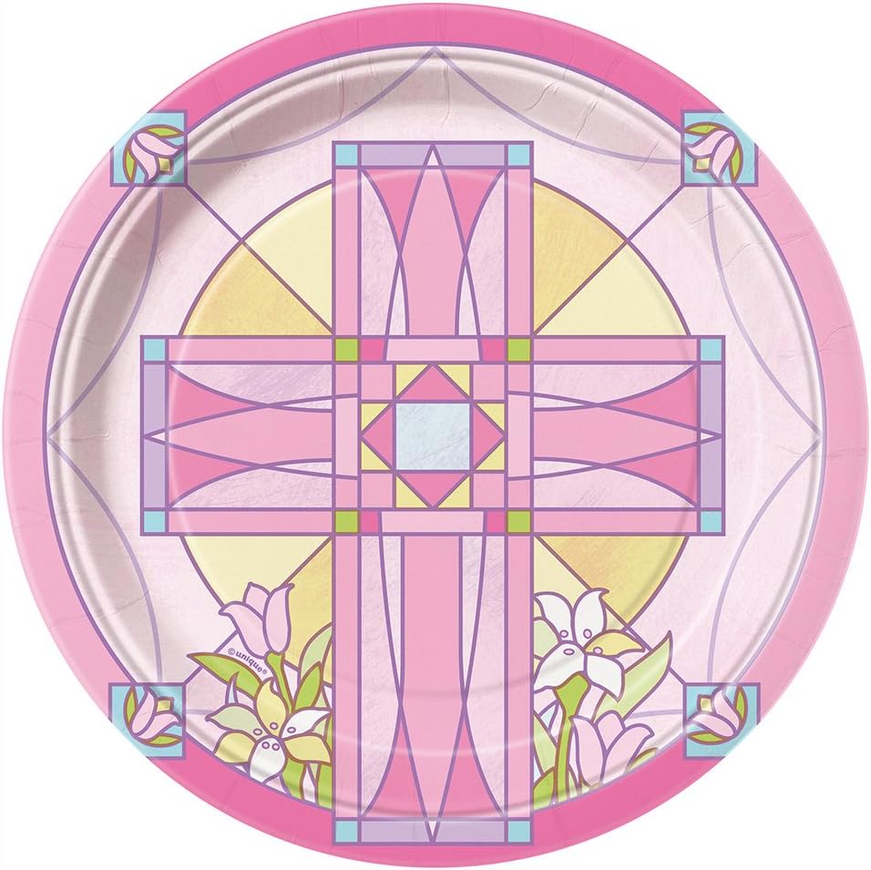 Unique Industries 45114 Pink Sacred Cross Religious Dessert Plates, 8ct, Paper