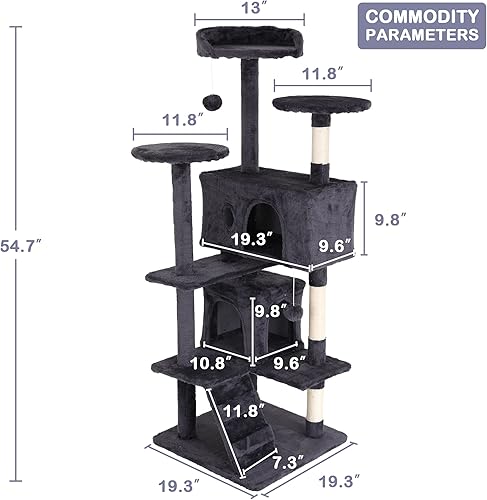 Miniatura 6 de Torre para gatos de 54 pulgadas de alto para gatos de interior, muebles de condominio de varios niveles con soporte de poste rascador para gatos,