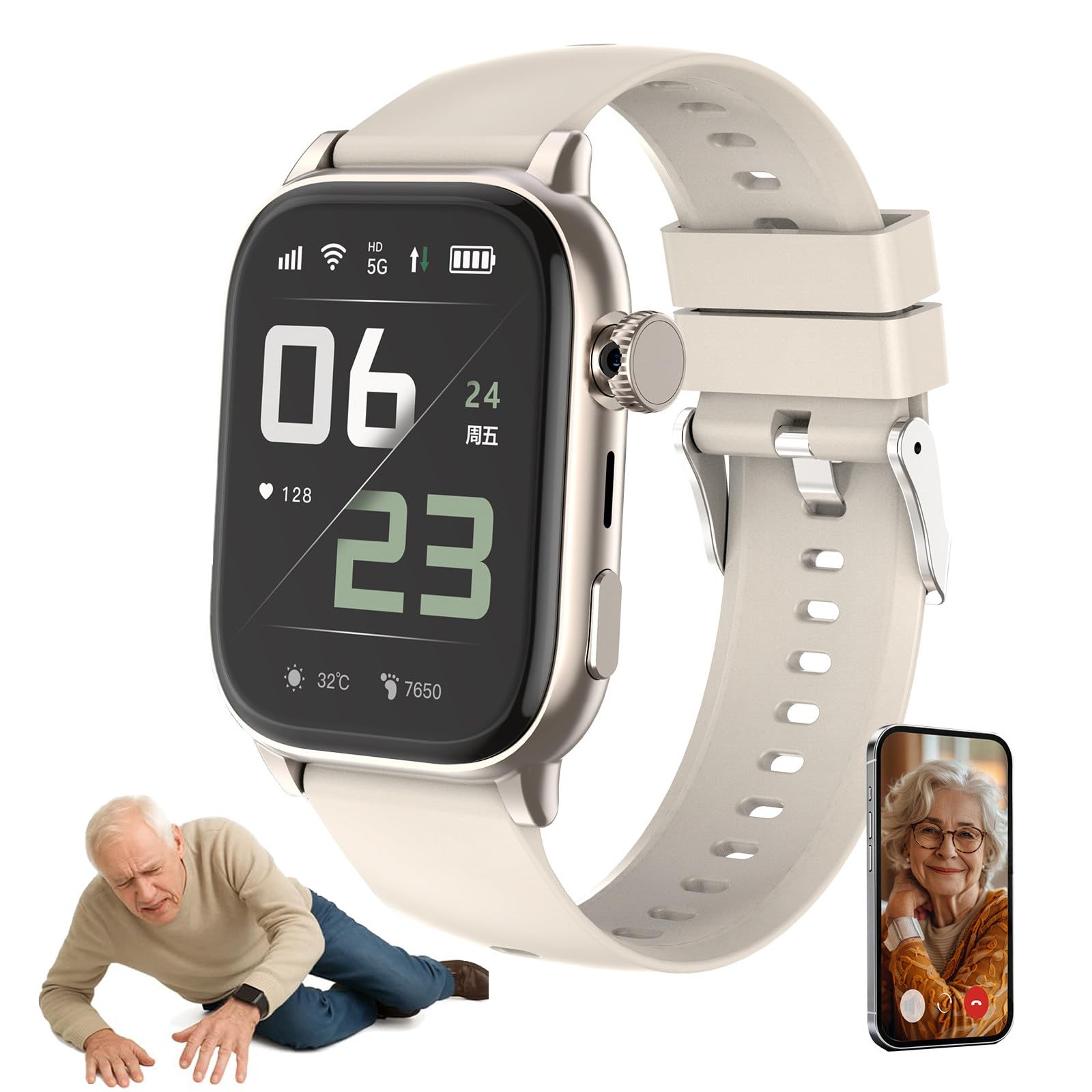 Smartwatch con Rilevamento Cadute per Anziani B | Smartwatch Con Tasto Sos E Localizzazione Gps per Persone Affette Da Demenza O Alzheimer, Con Funzione Videochiamata