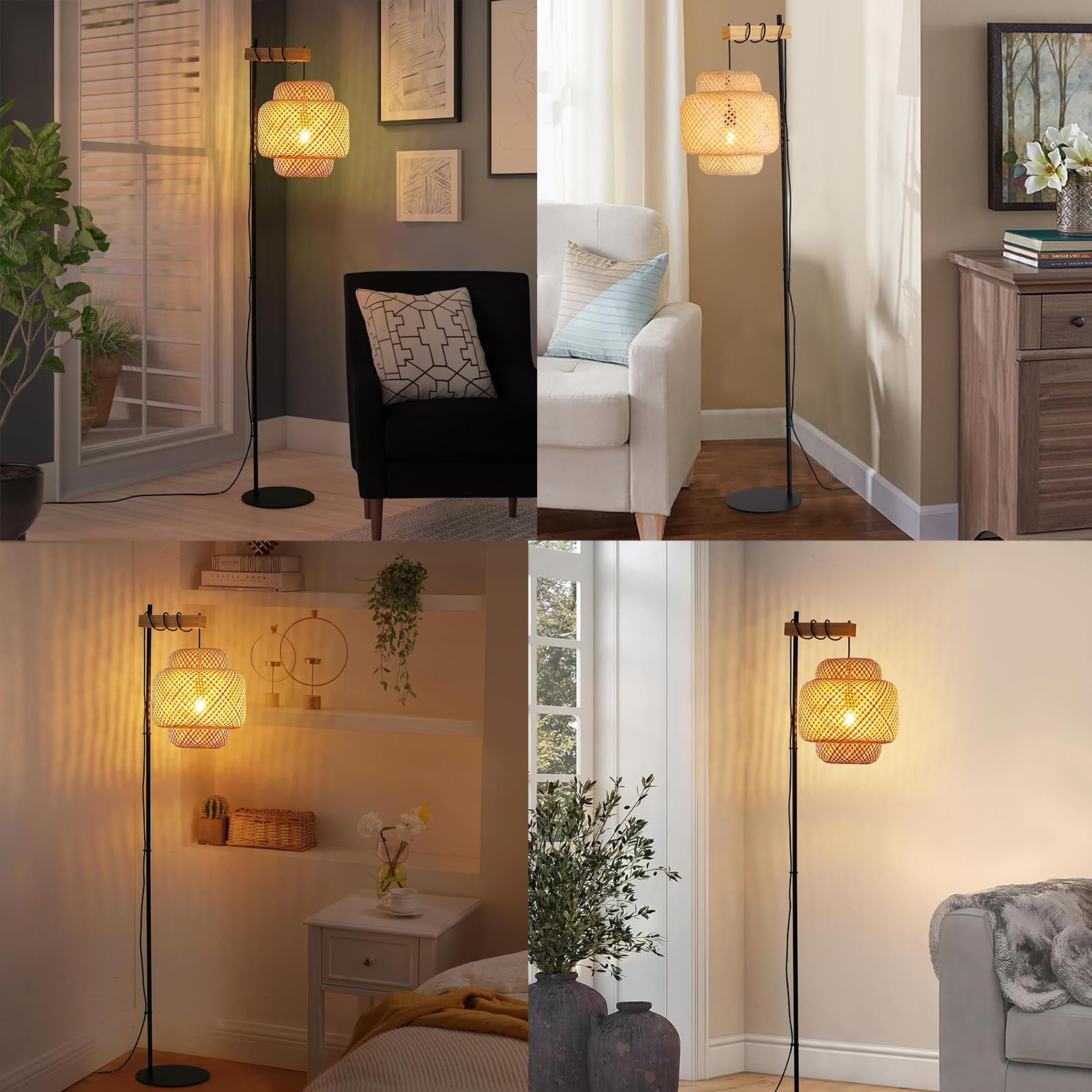 Lampada da Terra ANJA in legno e vimini con paralume in bambù, interruttore a pedale e design moderno per soggiorno o cucina. | Leroy Merlin