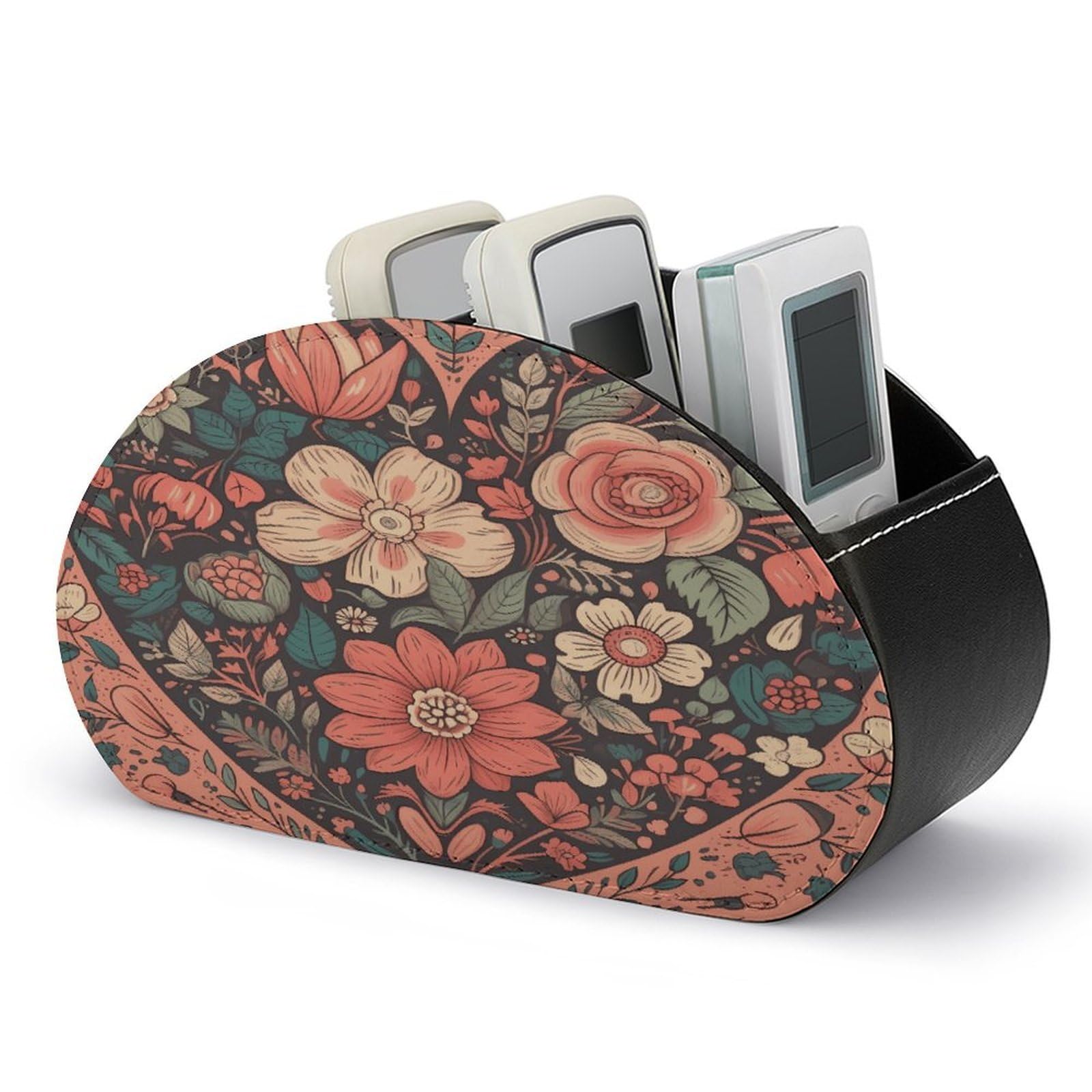 Btcowzrv Style Heart With Flowers Remote Control Holder With 5 Compartments