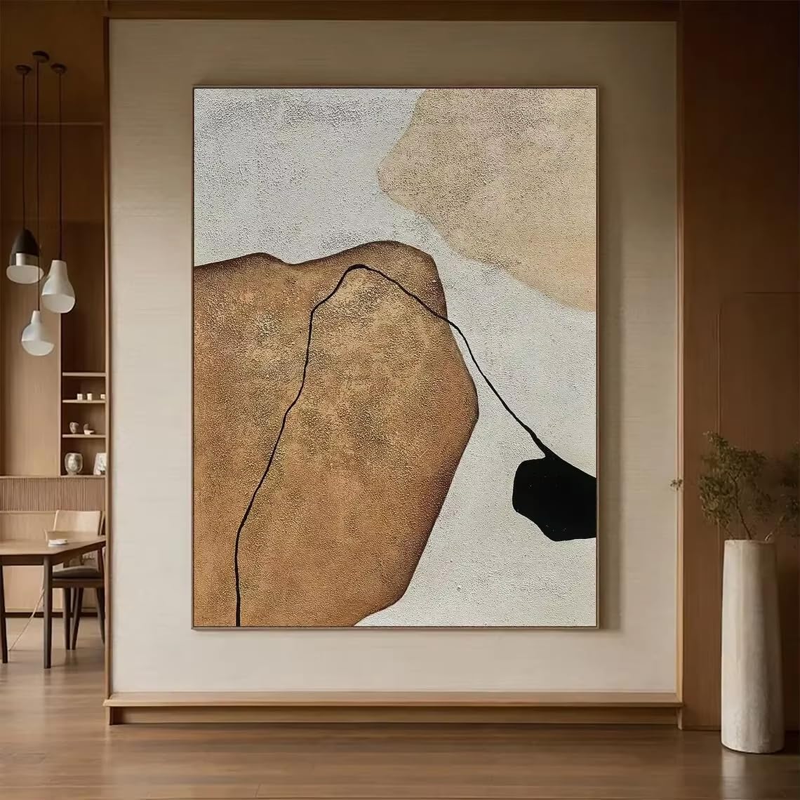 DFZEWKI Large Geometric Abstract Painting Beige and Green Minimalist Wall Art Modern Green Wall Decor(60x80cm(24x31in)/No frame)