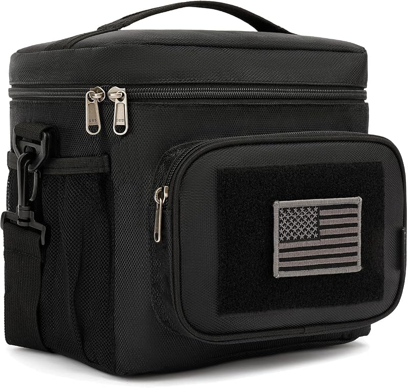 FlowFly Bolsa de almuerzo táctica grande con aislamiento para hombres y mujeres con correas MOLLE/PALS (negro)