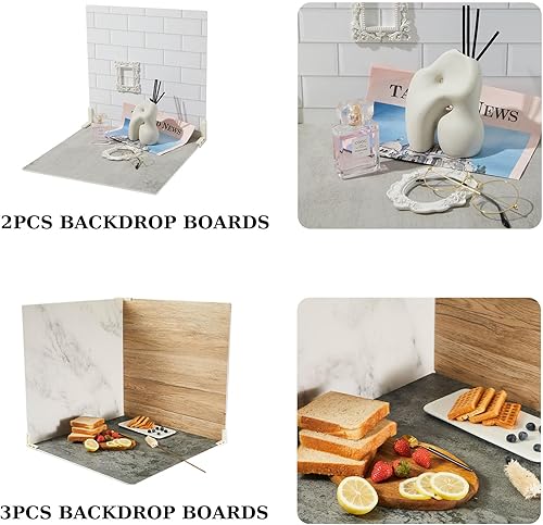 Miniatura 2 de 5 piezas de tableros de fondo de fotografía de doble cara con 10 patrones, superficie impermeable de 16x16 pulgadas con 4 soportes, fondo de textura