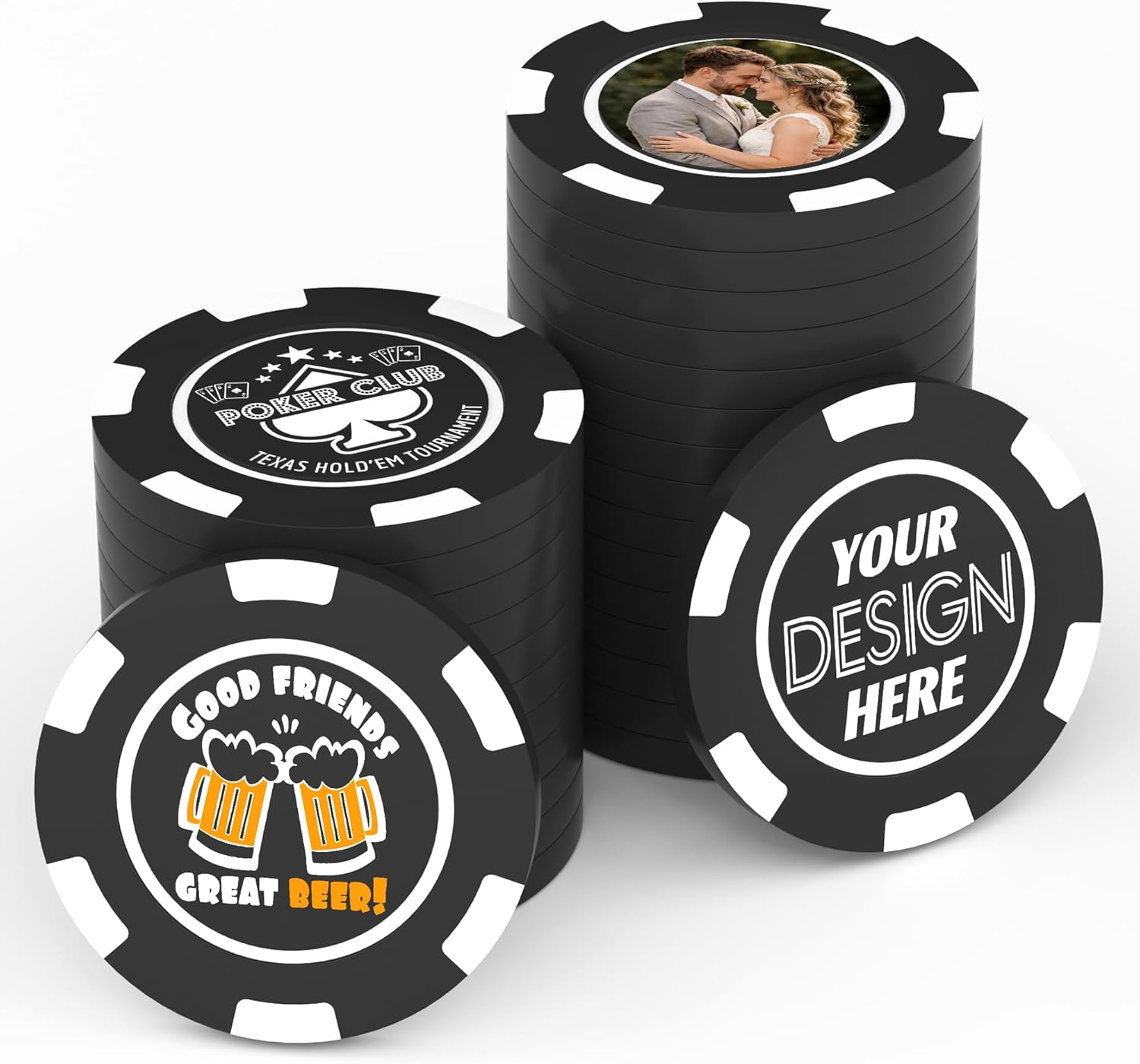 100-1000Pcs Custom Poker Chips for 9 Colors, Drink Chips for Bar UV Full Color Printed with Logo/Text, Personalized Custom Tokens for Bar, Business Cards, Corporate Events and Promotions