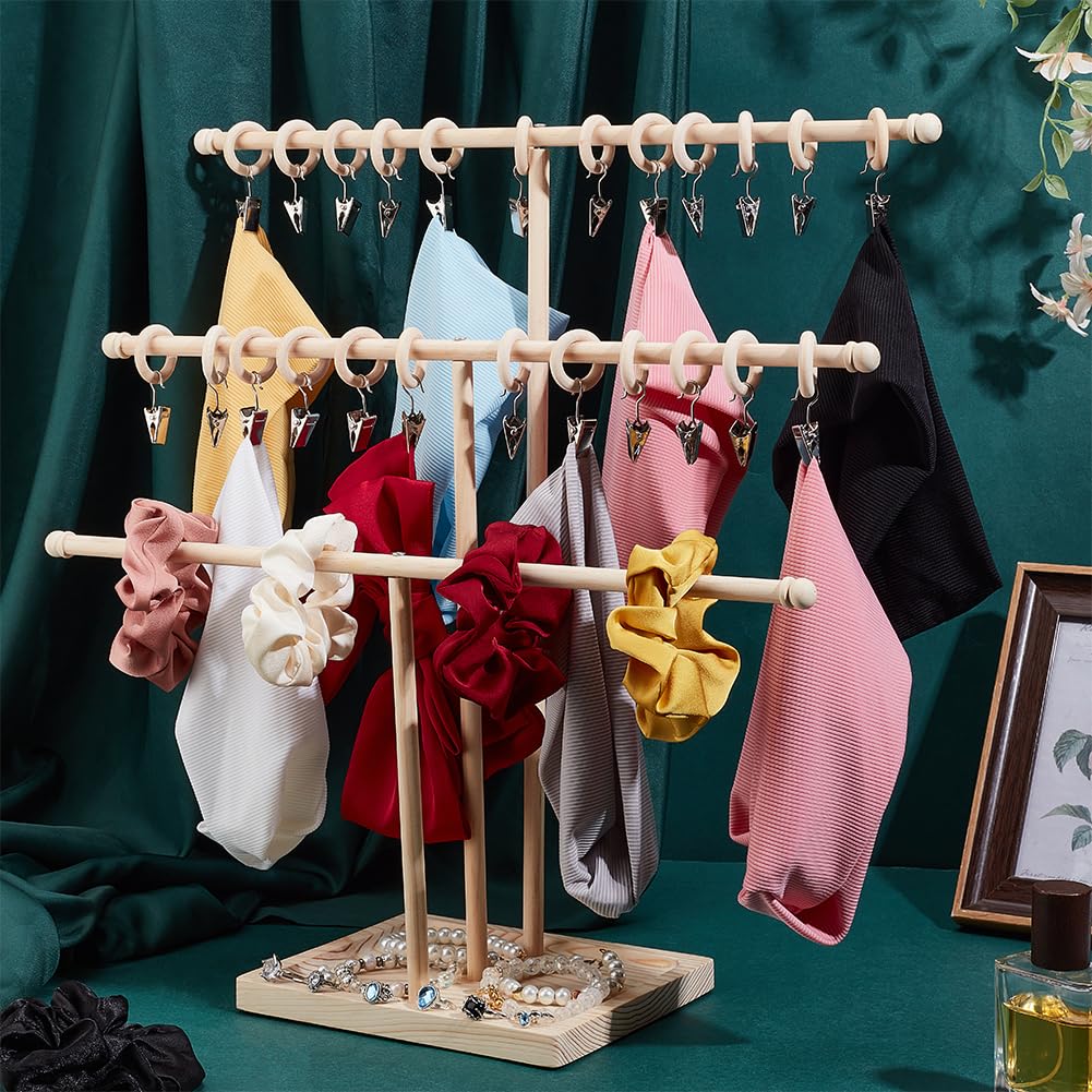 PH PandaHall 3 Tier Wooden Headband Organizer Headband Holder Bow Organizer Hair Hoop Display Stand Hair Accessories Organizer Storage Rack for Claw Clip and Bracelets Dorm Bedroom Decor