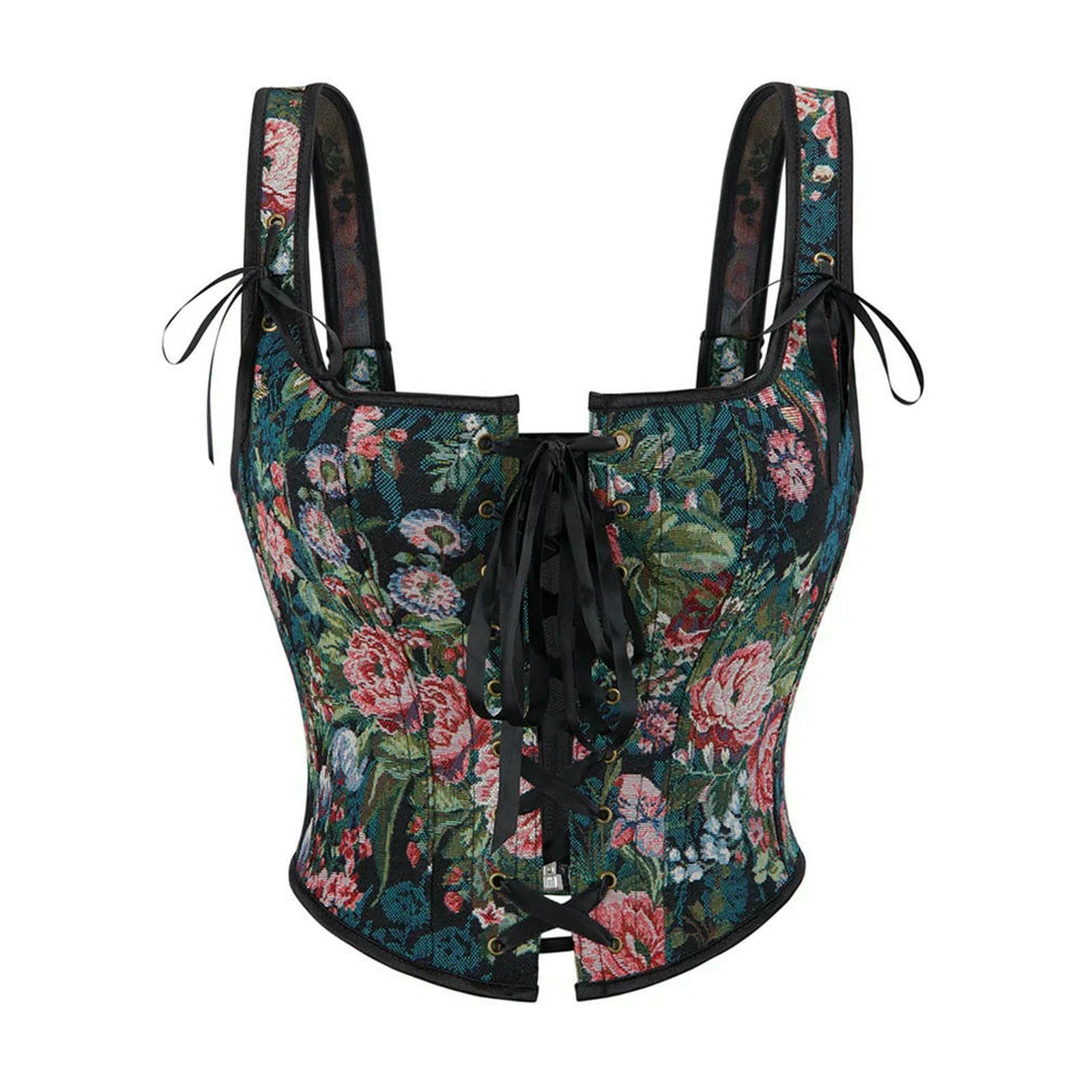 Ceinture amincissante Femme Corsetti da Donna Bustini con Lacci Floreali Tracolla Bustier Jacquard Abiti Casual-Azzurro-m