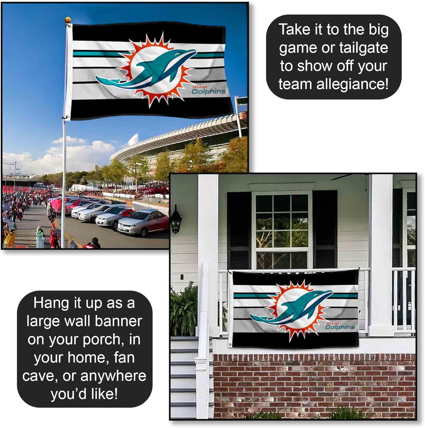 Miami Dolphins Retro Stripes Large 3x5 Flag - Image 4