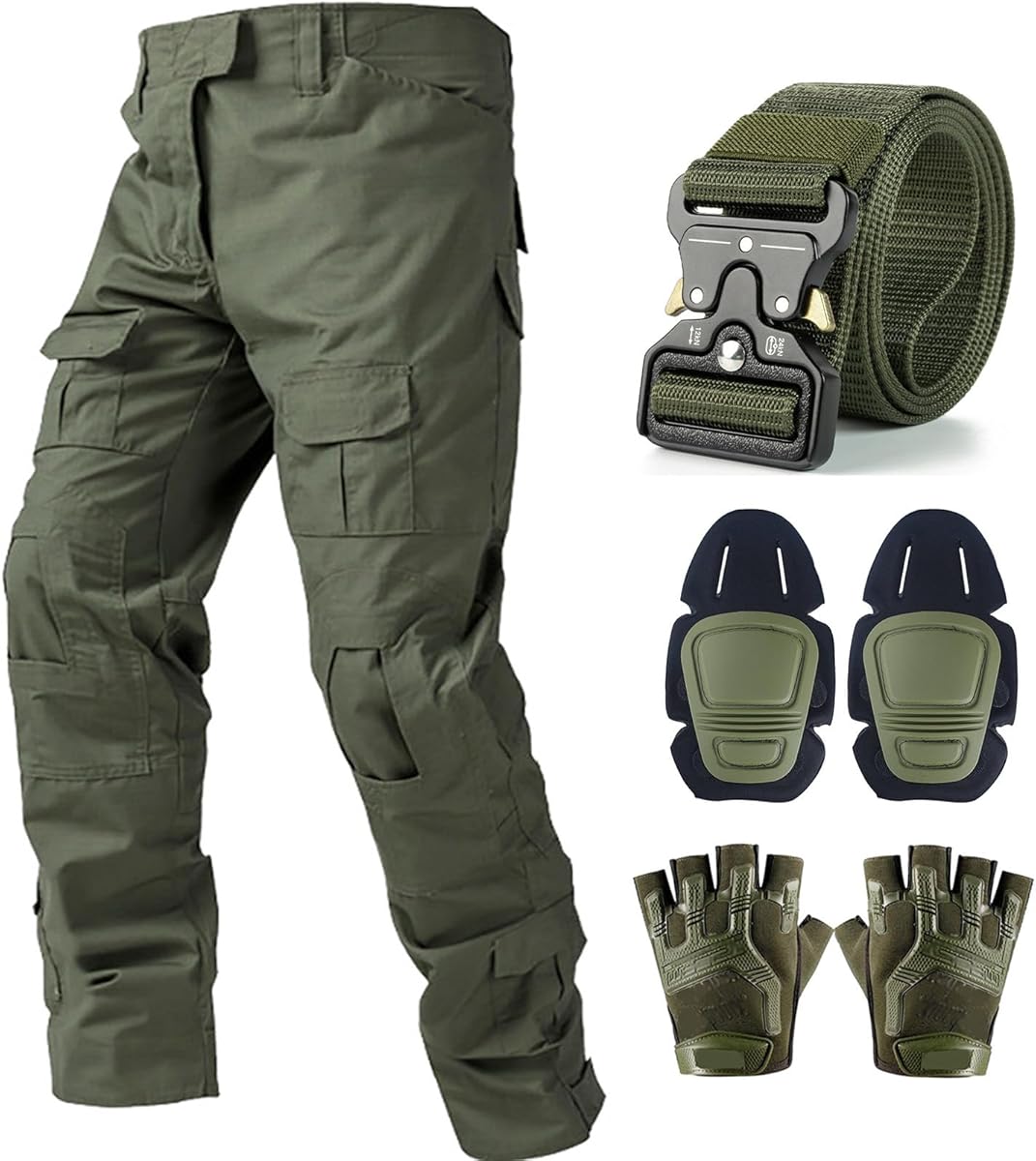 Tactical Pants,Combat Pants with Knee Pads Belt Gloves,Camo Pants for Men, Men's Military Airsoft Clothes Gear