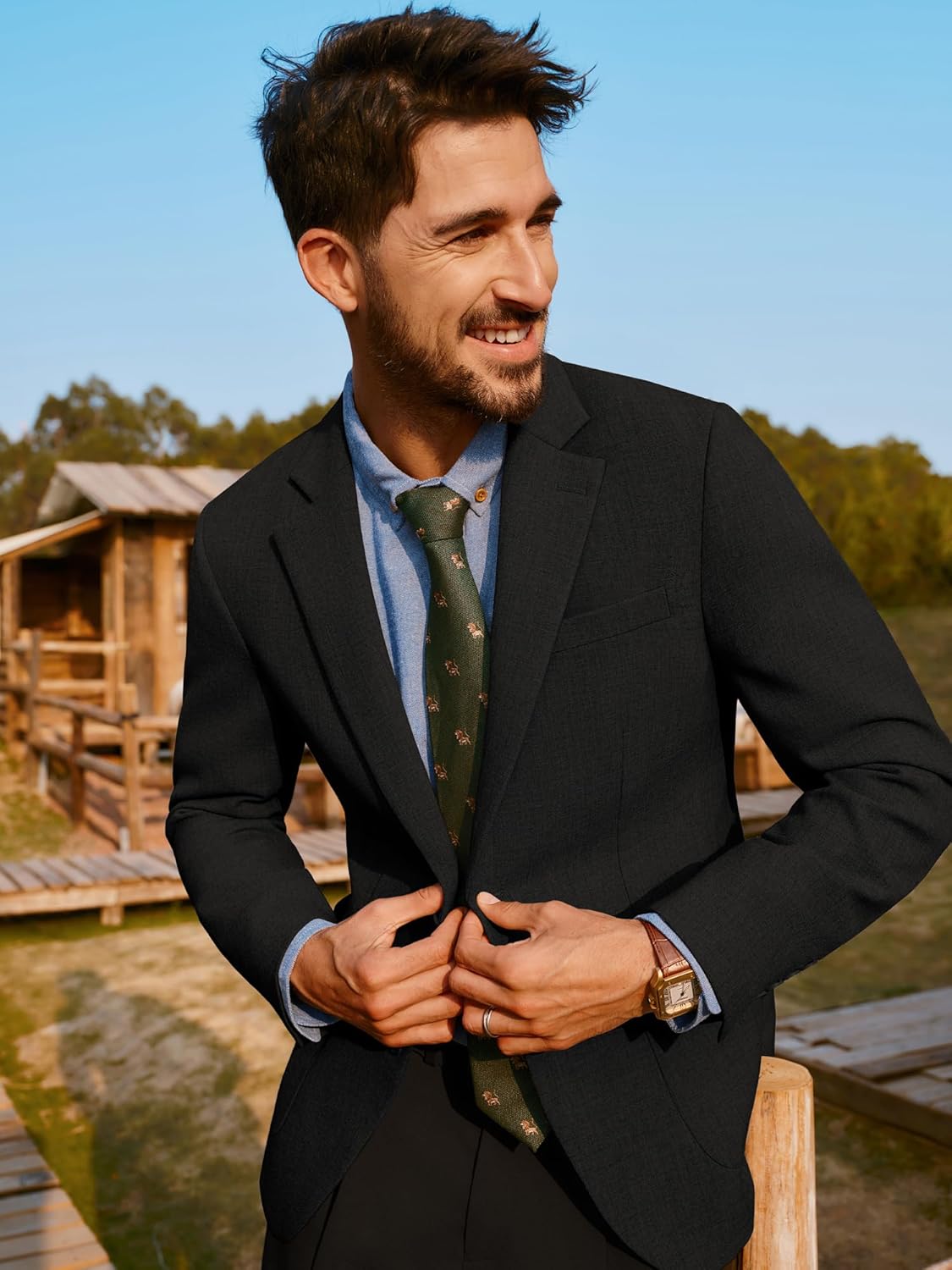 PJ PAUL JONES Mens Casual Sport Coats Two Button Slim Fit Blazer Lightweight Pattern Lined Notch Lapel Suit Jacket - Image 3