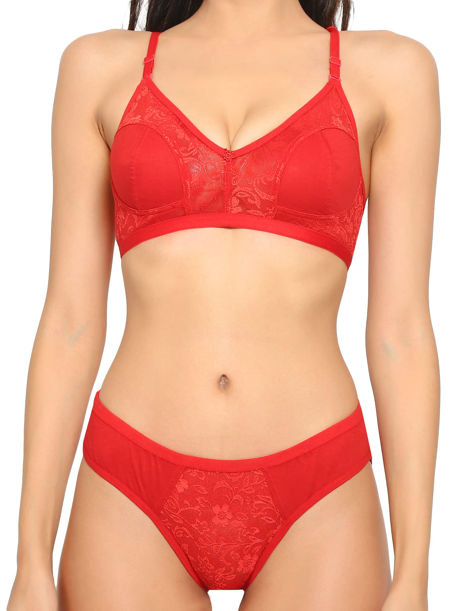 aimly Women's Cotton Lace Lingerie Bra Panty Bridal Set-picture-13