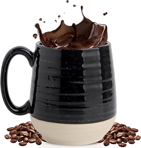 Taza de café de cerámica, taza de café de 20 onzas con asa grande para café, té, latte, taza de café negra para hombres, papá, marido, regalo de