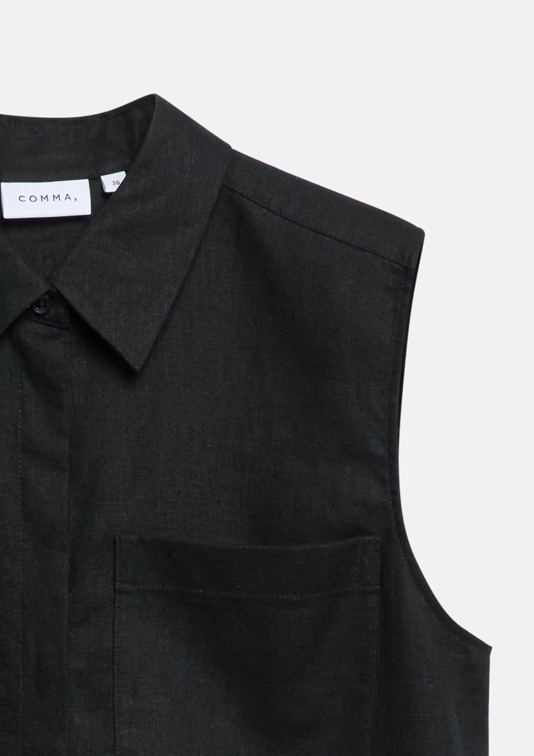 Comma Damen Bluse aus Leinenmix – Relaxed Fit, verlängert, ärmellos, Brusttaschen