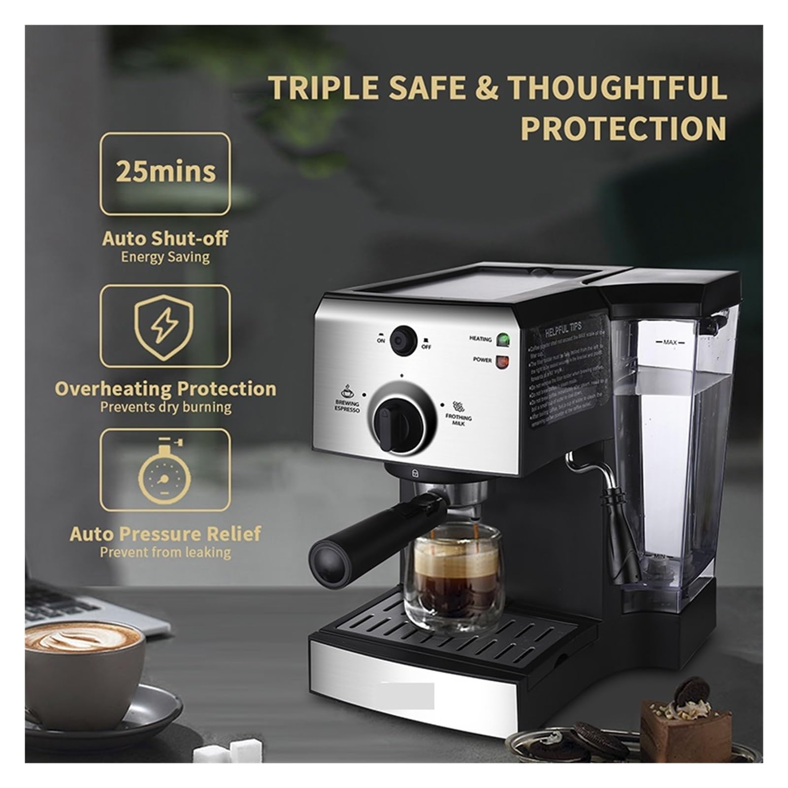 Cafetera de 15 Bares para Espresso, Capuchino Calentamiento rápido con vaporizador Leche