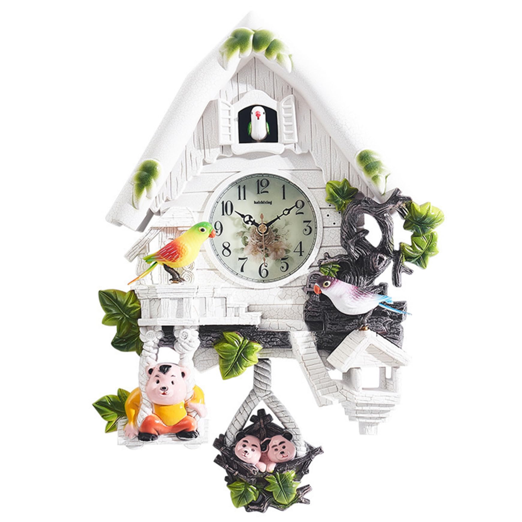 Freiwncr Cuckoo Clock, European Pastoral Style Cuckoo Clocks for Wall with Bird Time Bell and Swing Alarm, Vintage Antique Home Decor, White Clock