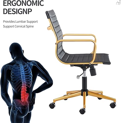 Miniatura 3 de COROCC - Silla de escritorio de oficina moderna para sala de conferencias, sillas de trabajo de cuero, giratorias, ergonómicas, acanaladas, cómodas,