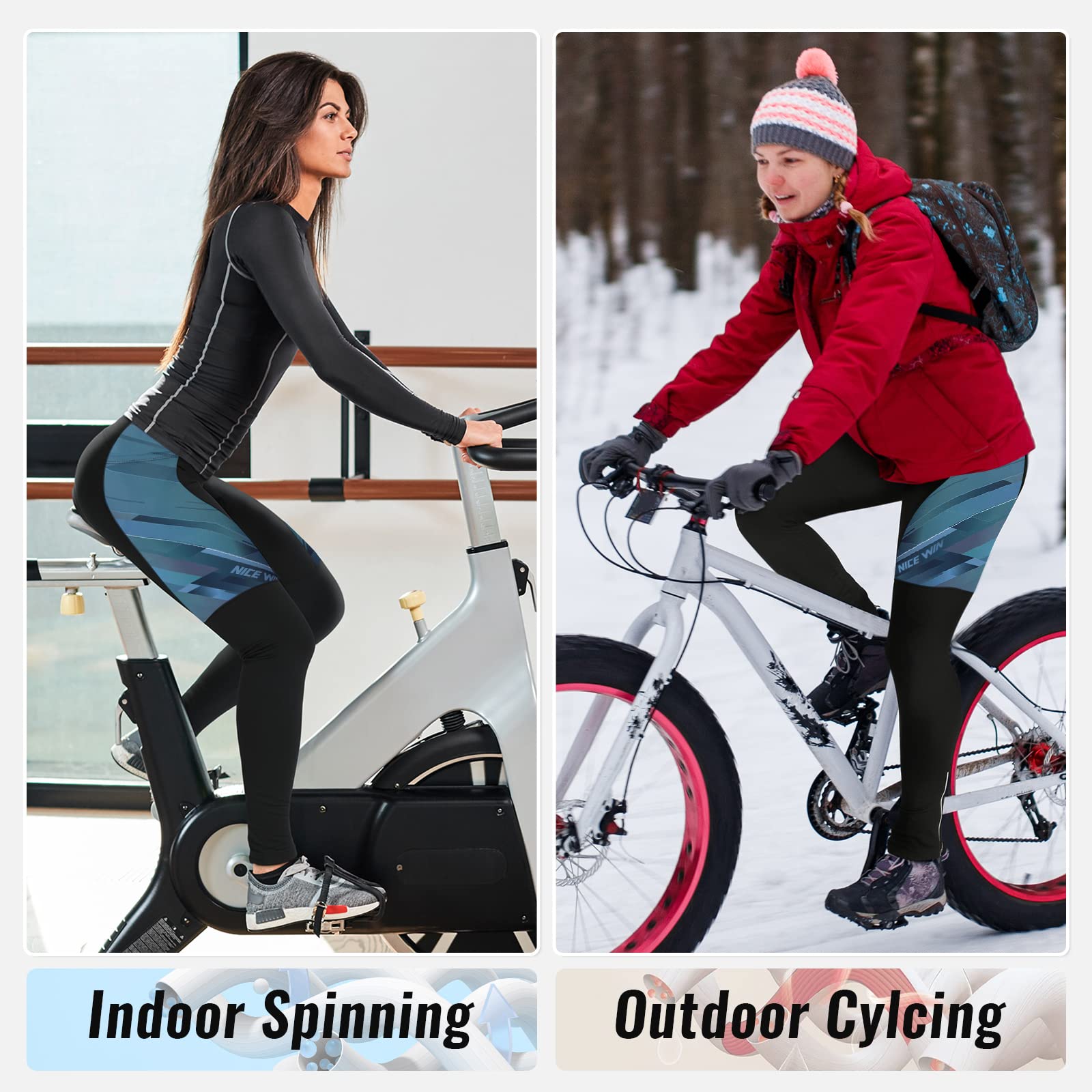 Pantaloni da Ciclismo Donna Invernali Lunghi Imbottiti Bicicletta Pantaloni Corsa Calzamaglia 4D Gel Pad Traspiranti Rapido Asciutto Leggings Sportivi Donna