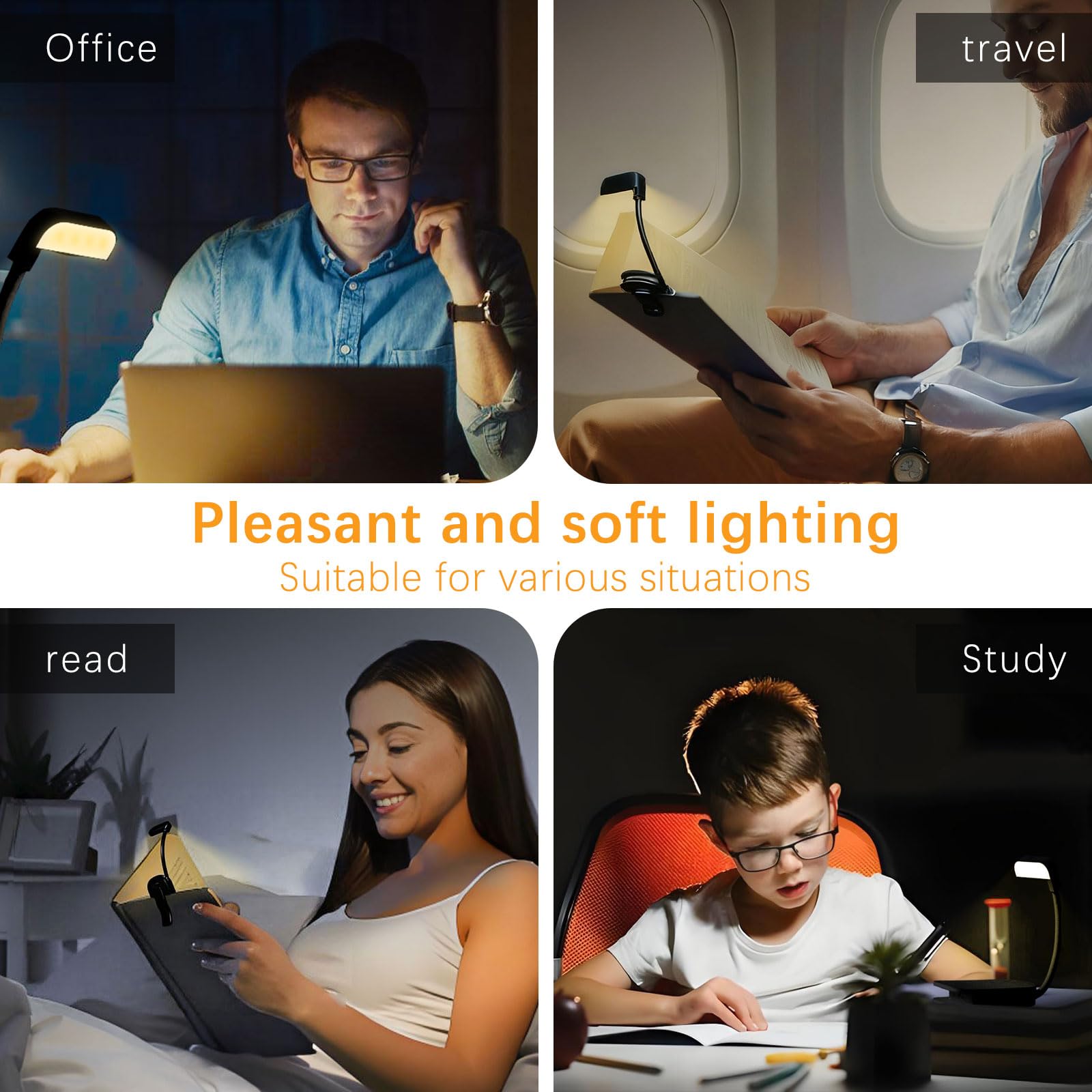 Luz de Lectura Recargable,9LED Luz 3 Colores de Luz & 3 Brillos,360° Flexible Ajustable Lámpara de Lectura Recargable,Largas Horas,luz para leer libros en la cama