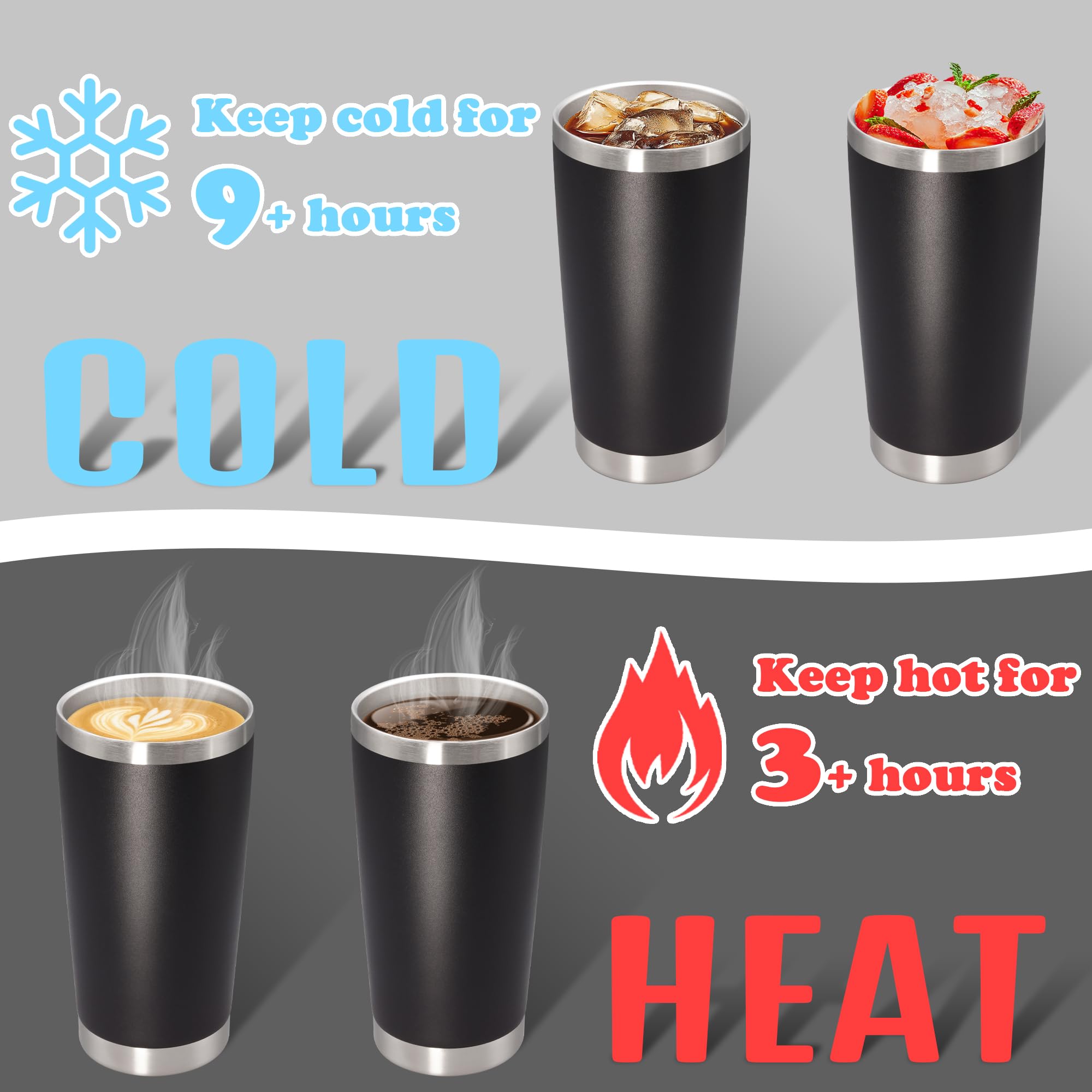 Trinkbecher mit Deckel, doppelwandig, vakuumisoliert, Edelstahl, Kaffeebecher, Reise-Kaffeebecher, pulverbeschichtet, hält warm und kalt, 6 Stück | Doppelwandiger Vakuum-Kaffeebecher, pulverbeschichtet, hält heiß und kalt