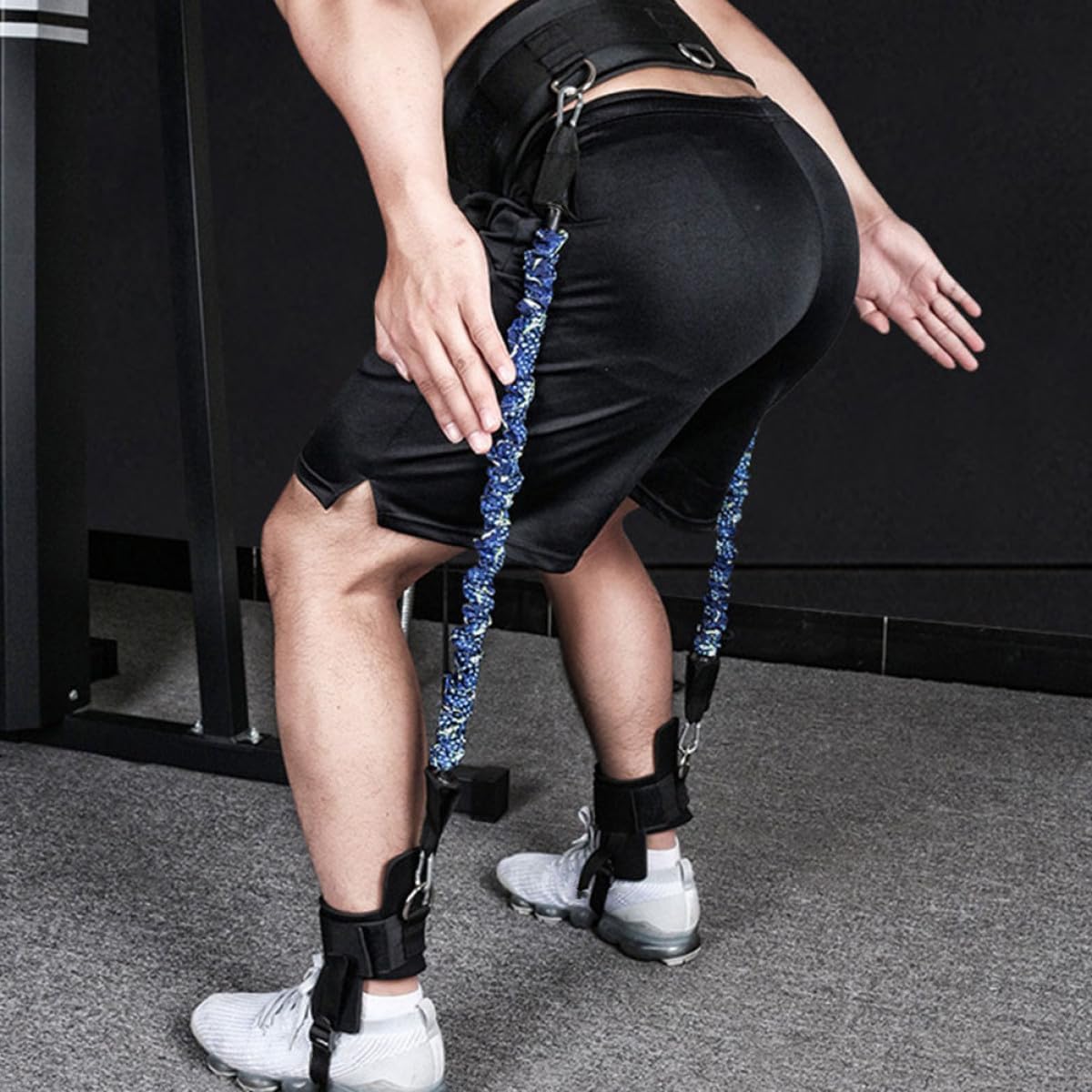 Resistance Bands Set with Ankle Loop Bands and Training Ankle Straps 100lb Blue Design for Home Gym Workout and Basketball Training