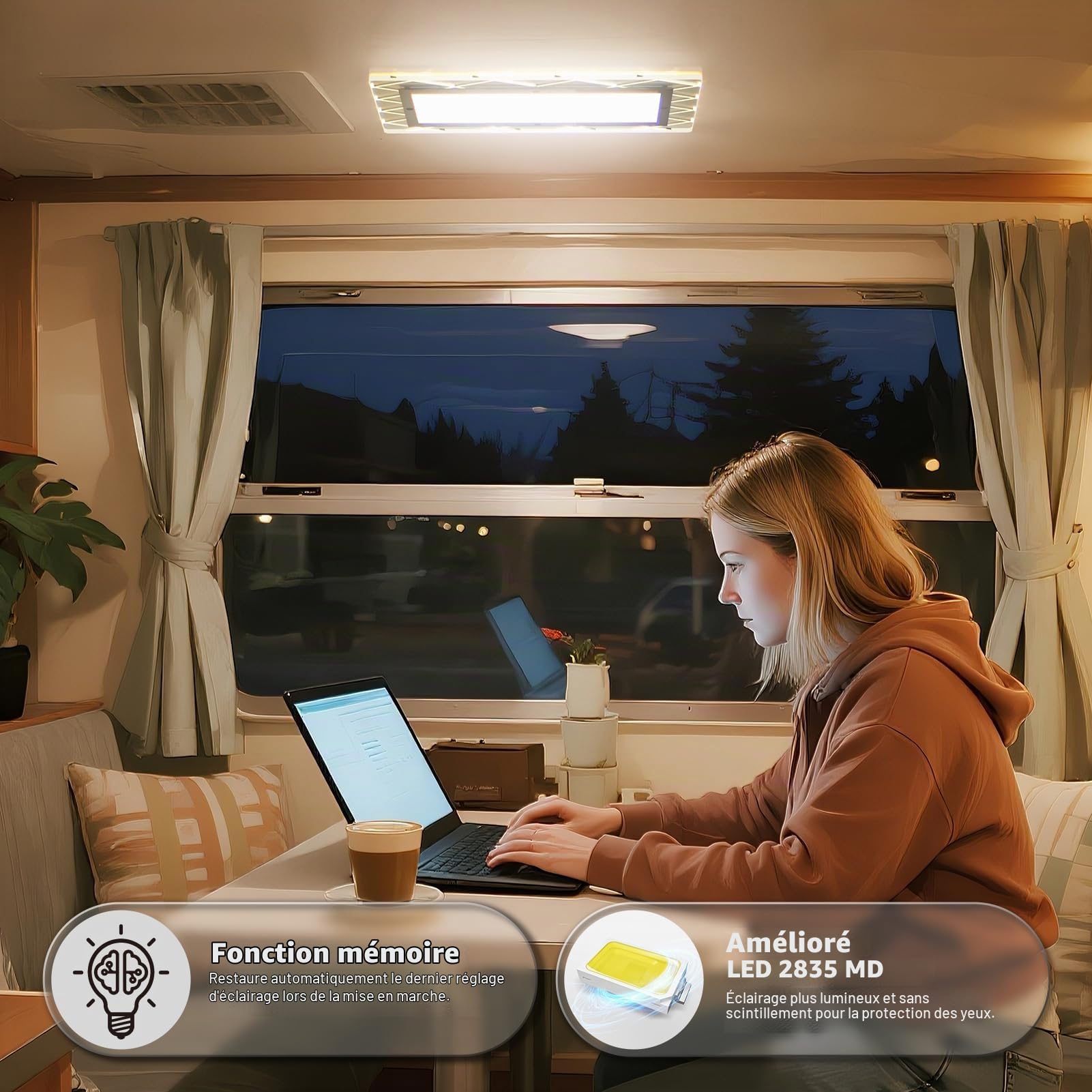 12V Lumières Intérieure à LED Lampe Eclairage, 8 Feux latéraux Multicolores, Plafonnier LED RV 111 LED avec Interrupteur, 1800LM réglable RV de Toit de Lampes pour Camping-Car, Bateau
