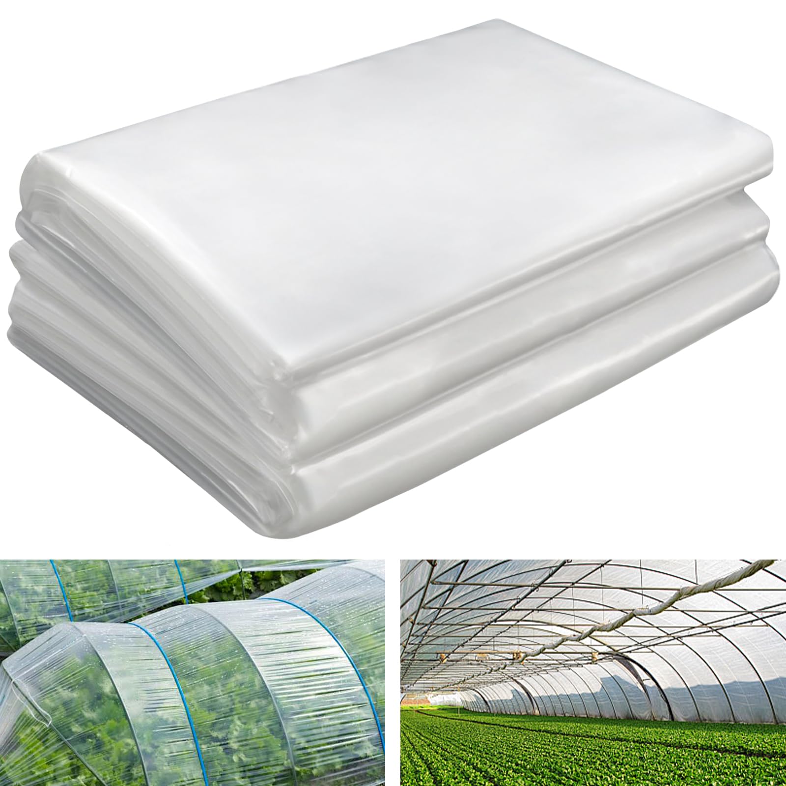 IMSGVIFO Greenhouse Plastic Sheeting- 6 mil Clear Plastic Sheeting -Waterproof Cover, UV Resistant Poly Tarp Hoop Covering for Farms Greenhouse Garden Outdoor, 12x25 FT