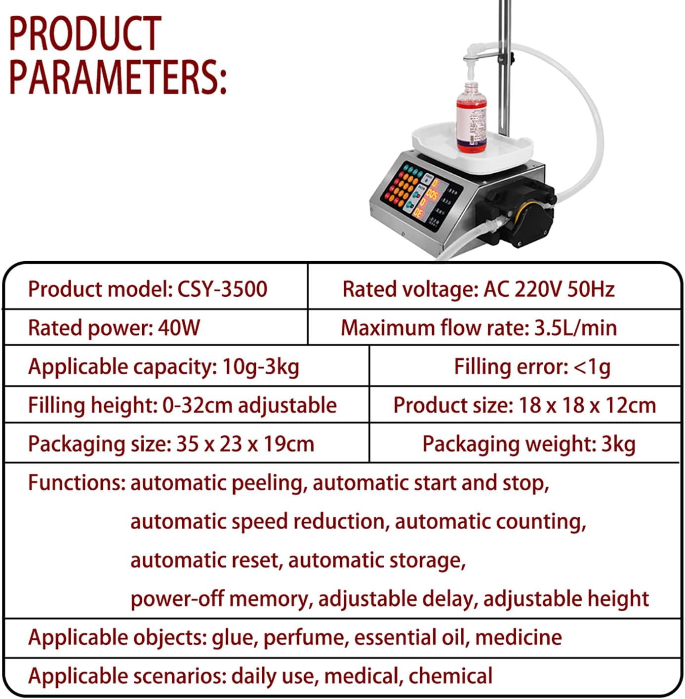 Electronic Liquid Filling Machine with Scale - 3.5L/min High Flow Rate for Oils, Oral Liquids, Perfumes, Nail Polish, and Adhesives - Precise & Efficient Filler