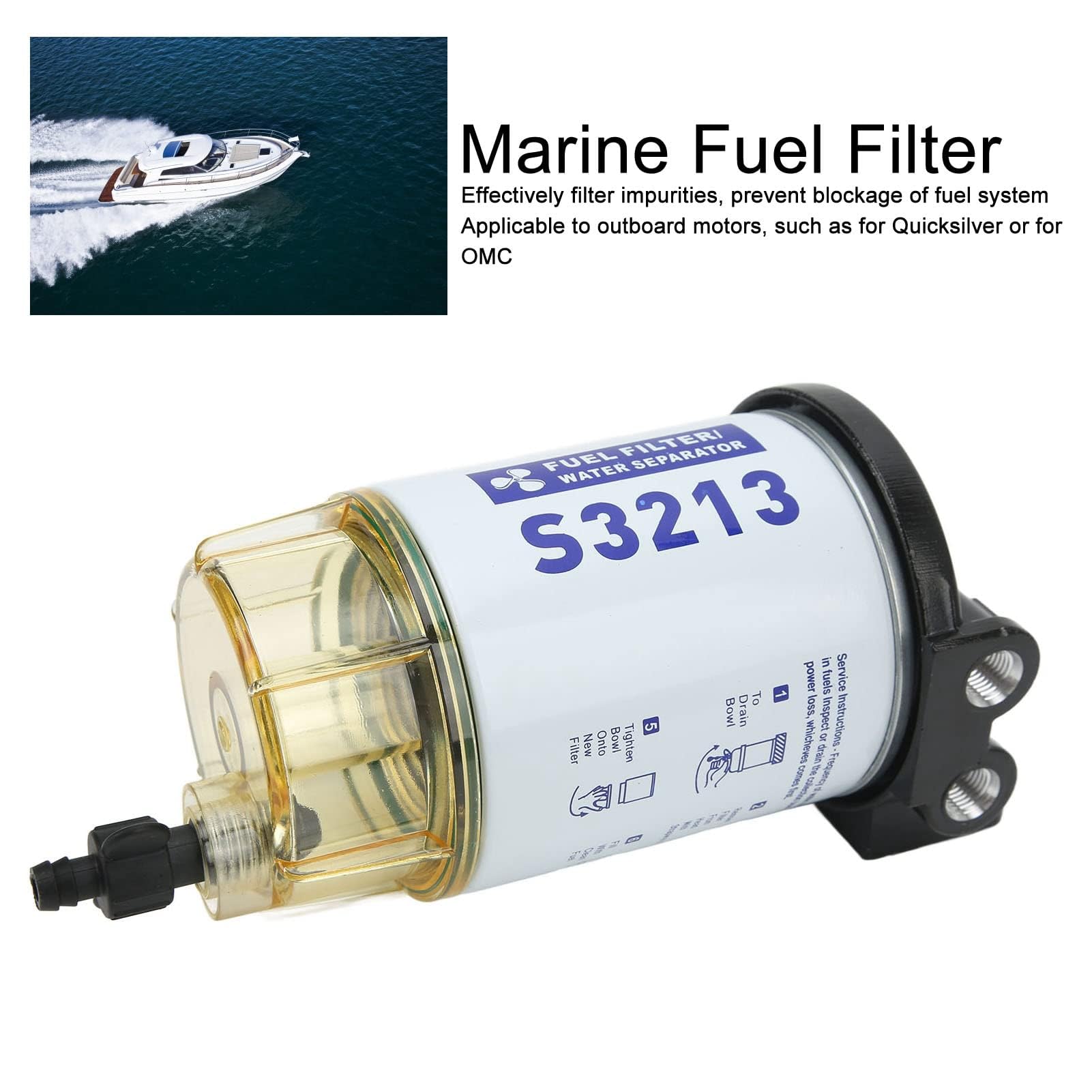 HERCHR Separatore d'Acqua Marina, Sostituzione del Separatore d'Acqua del Filtro del Carburante per Yacht S3213 per La Rimozione delle Impurità per Motore Fuoribordo Marino