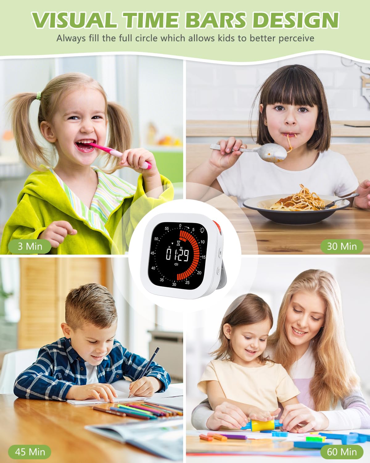 KeeKit Temporizador visual digital, temporizador de cuenta regresiva recargable con volumen y brillo ajustables, parte trasera magnética para cocina, gimnasio, estudio, temporizador para niños, para