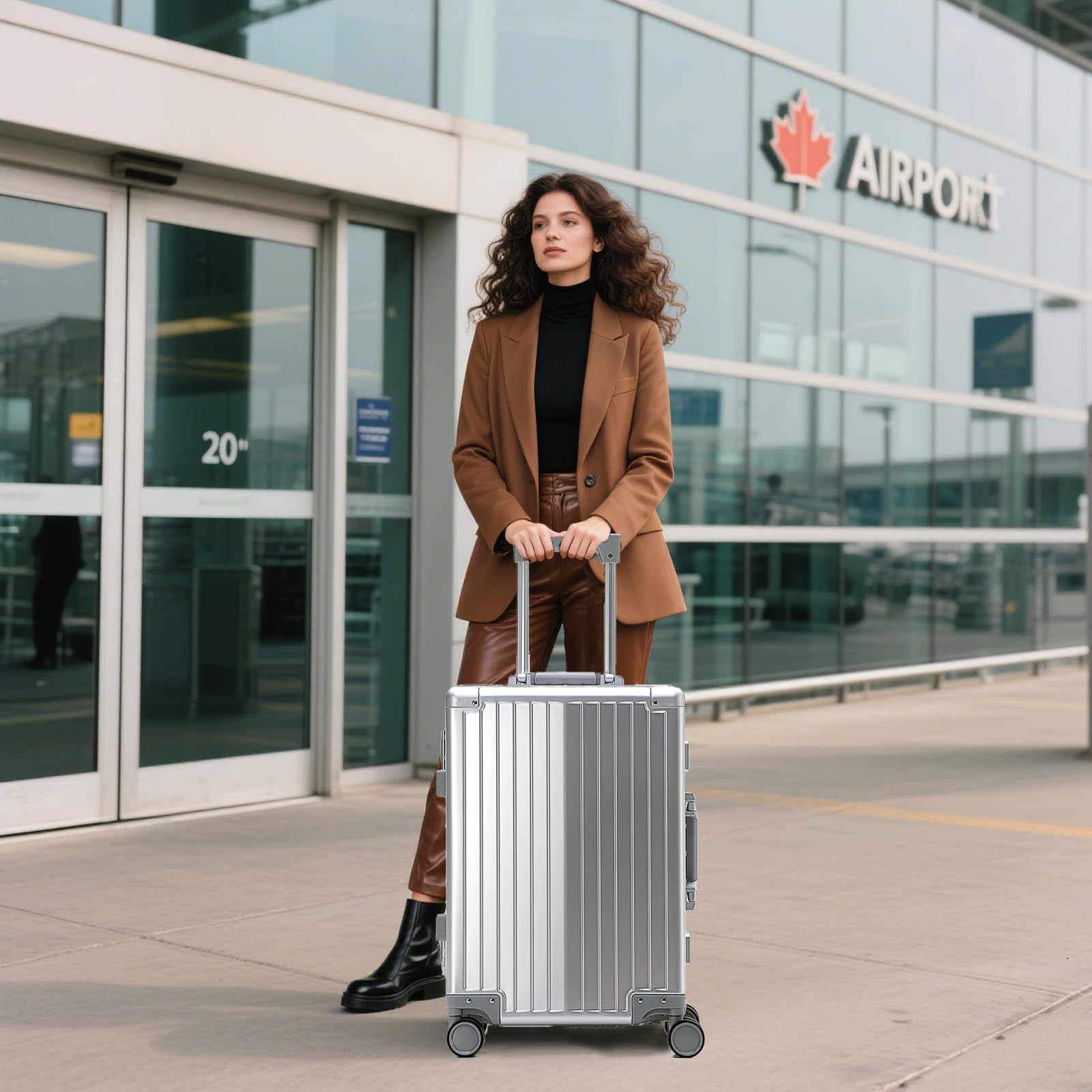 Tutte le valigie in alluminio da 50,8 cm bagaglio a mano valigia rigida valigia trolley da cabina imbarcabile bagagli con serrature TSA Ruote girevoli silenziose, Argento, 51 cm