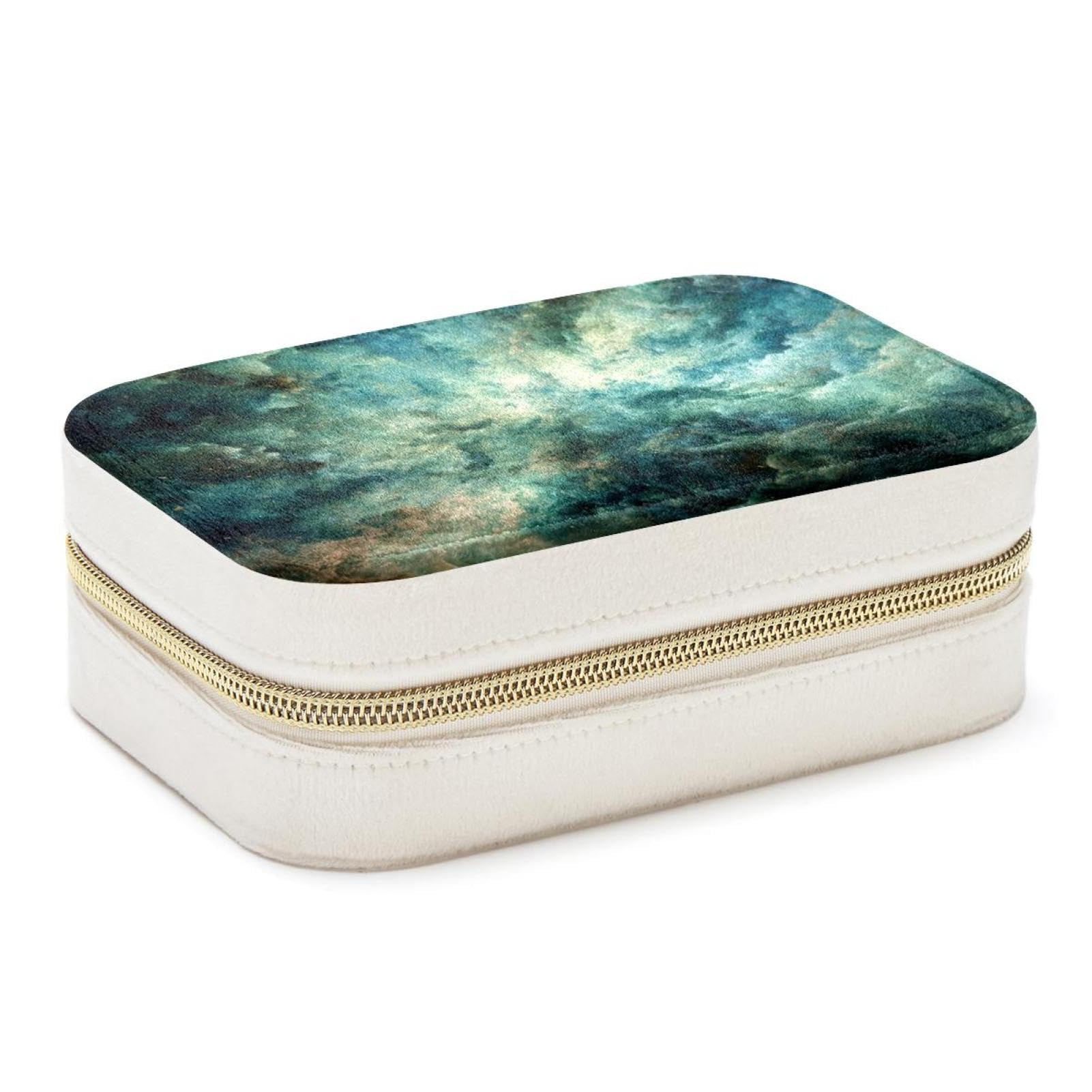 Boîte à bijoux double couche et étui de rangement de voyage pour femmes galaxie verte