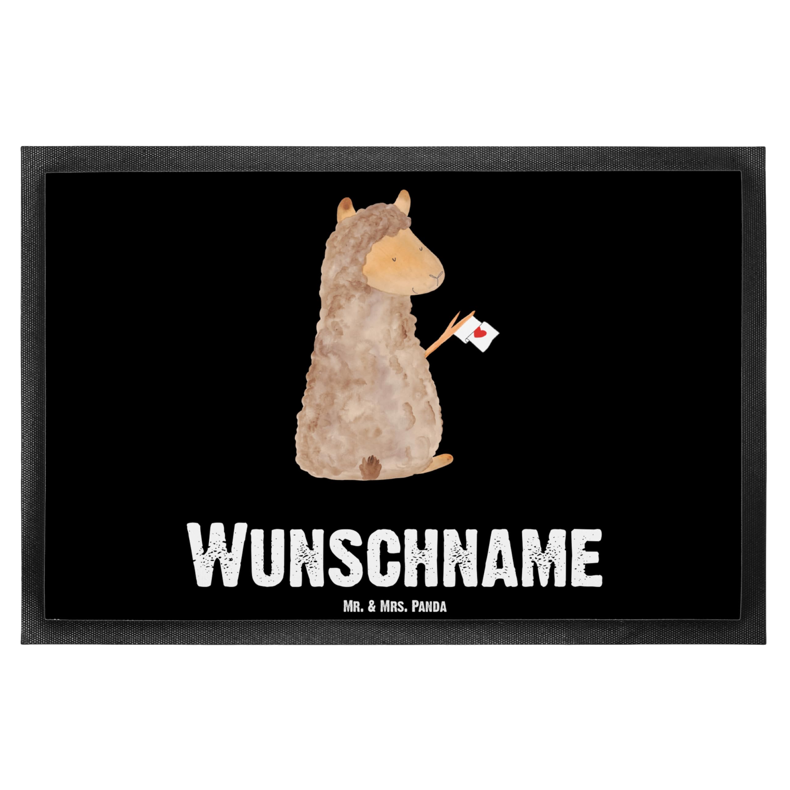 Mr. & Mrs. Panda Schmutzfangmatte selbst gestalten Alpaka Fahne 40 x 60 cm - Personalisierte Geschenke, Liebe, Lama, Fußmatte, mit Namen, personalisierbar, Fussmatte, personalisiert, Lamas, Alpakas