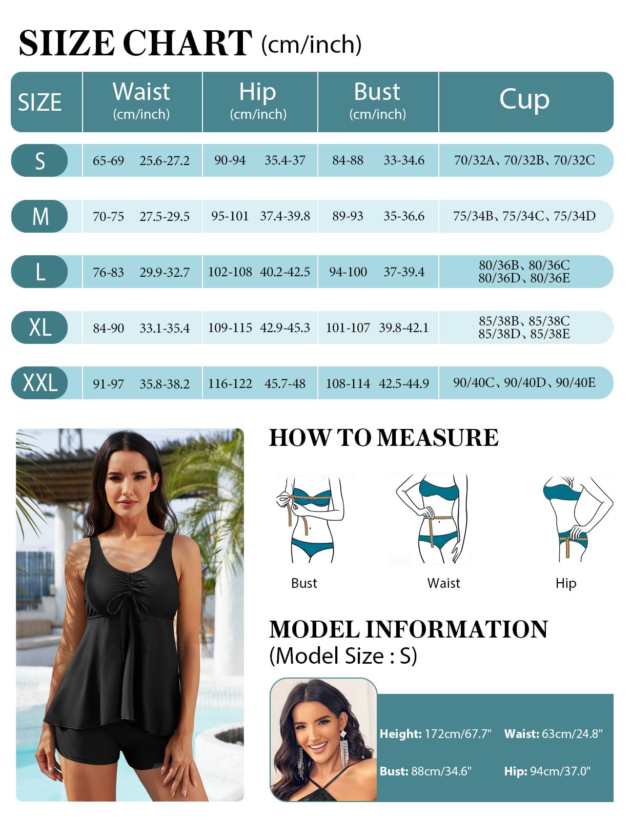 UMIPUBO Maillot de Bain Femme 2 Pieces Tankini Shorty Sexy Col en V Swimwear Grande Taille Bikini Gainant Ventre Plat Réglable Swimsuit avec Boyshort