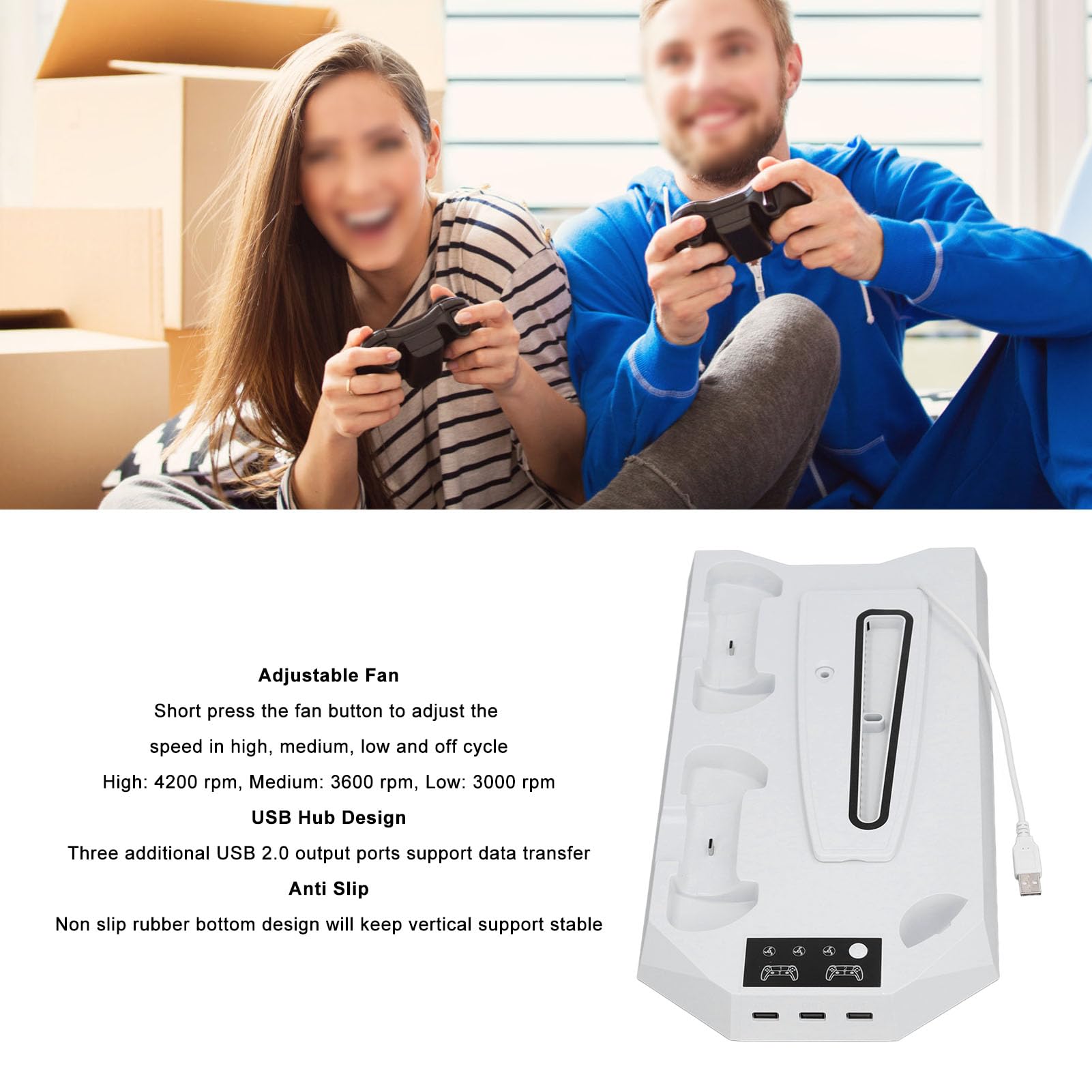 Console Stand Verticale, Base di Raffreddamento della Console 3 Velocità della Ventola 3 USB Hub per Gameconsole (WHITE)