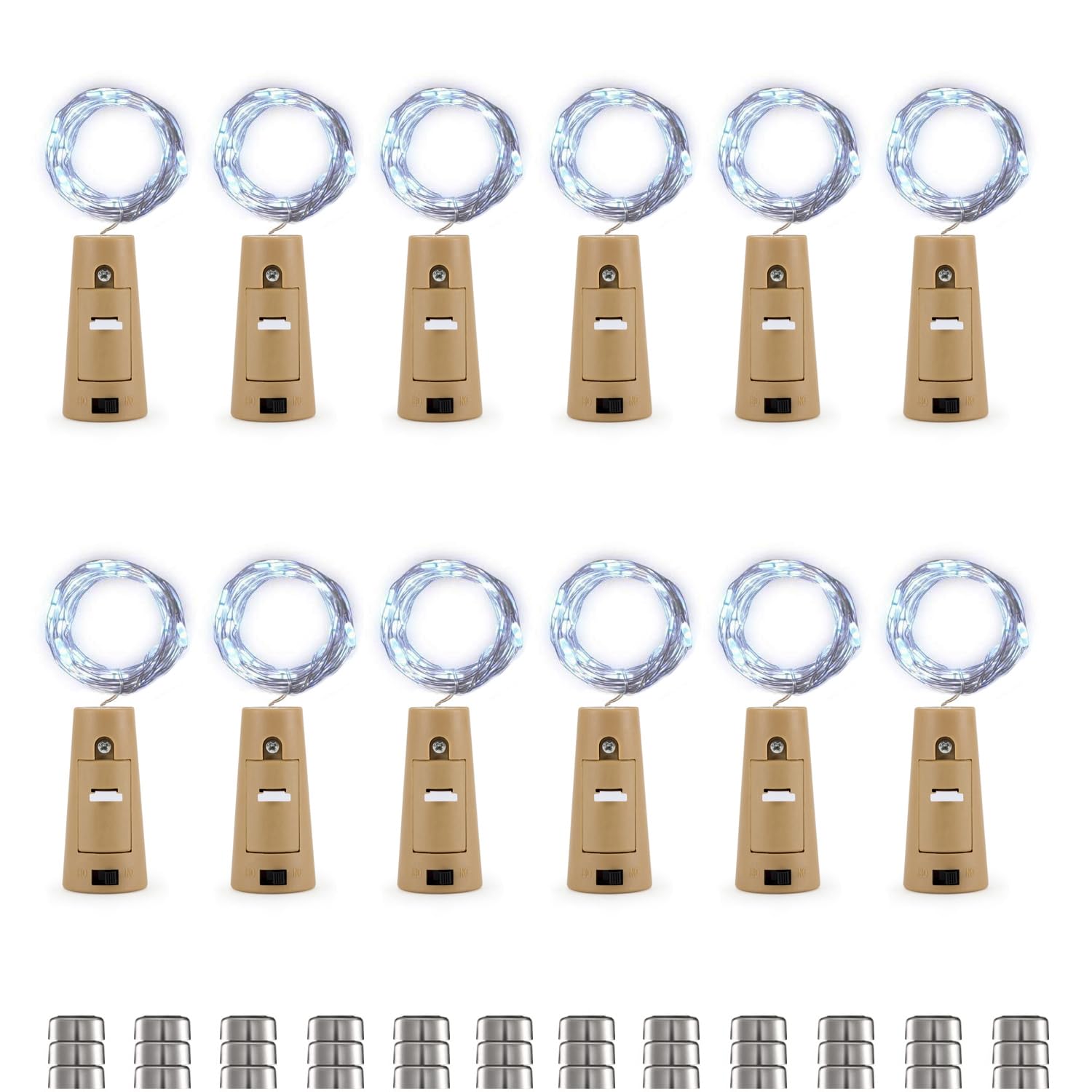 YzoTek 12 Pack Bottle Lights - 20 LEDs Cork String Lights for Wine Bottle, 6.5ft (2M) Silver Copper Fairy Lights for Party Birthday Wedding Christmas DIY Indoor/Outdoor Decor(36 Additional Batteries)