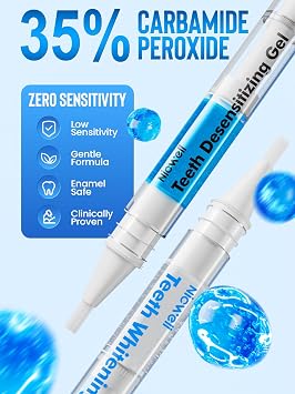 Teeth Whitening Kit LED Light: Nicwell Professional Care Combo - 3 White Gels + 1 Desensitizing Pen - Powerful Tooth Stain Removal with Peroxide - Daily Bright & Emergency Care