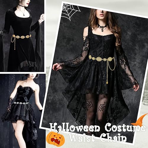 Miniatura 5 de American Trends Cinturones occidentales para mujer, cinturón de cadena de metal, cinturón de vaquera, cadena de cintura Y2K Boho Concho Belt