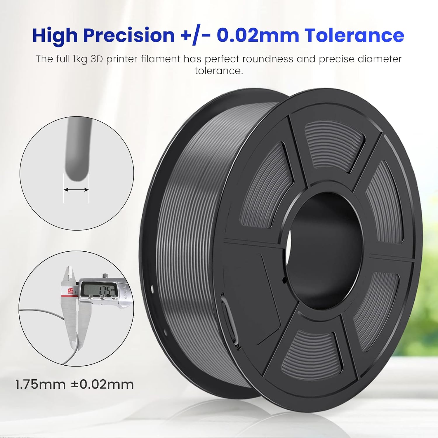 3D Printer PLA Filament 1.75, JAYO Grey PLA Filament 1.75mm, Dimensional Accuracy +/- 0.02 mm, 1KG Spool, PLA Grey