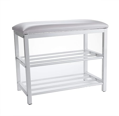 Miniatura 4 de Mind Reader Banco de zapatos, organizador de zapatos, zapatero, banco acolchado, almacenamiento, entrada, metal, 23.5 pulgadas de largo x 11.8