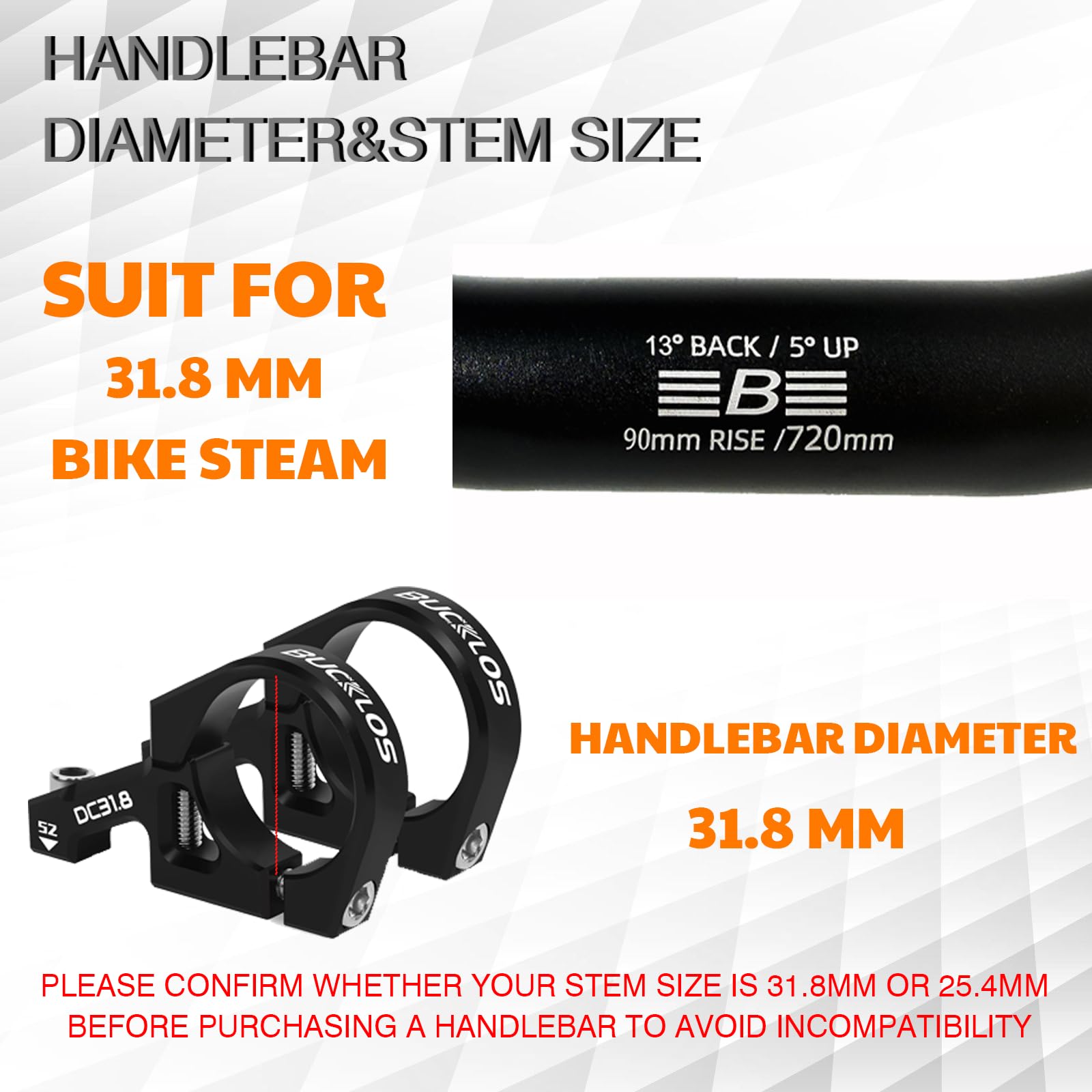 BUCKLOS Guidon de vélo de montagne 31,8 mm – 30/50/90 mm en alliage d'aluminium – Guidon de vélo extra long 720/780 mm pour vélo électrique pliable course de descente.