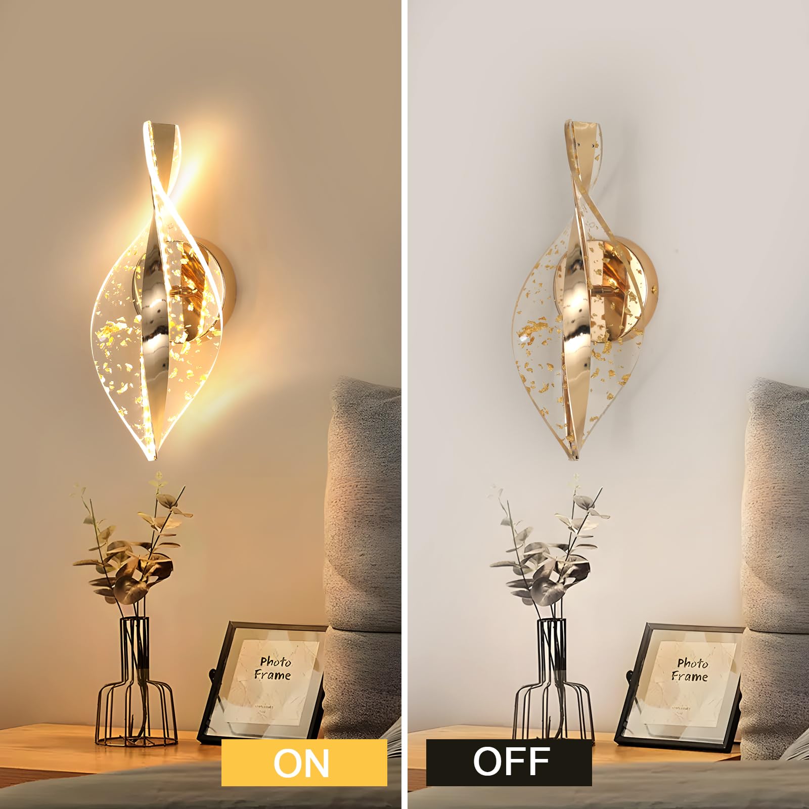 Comely 12W Lampada da Parete, 3 Temperature Applique LED 3000K/4500K/6500K | Oro 2000LM Lampade da Comodino Moderna LED per Corridoio, Camera da Letto, Soggiorno