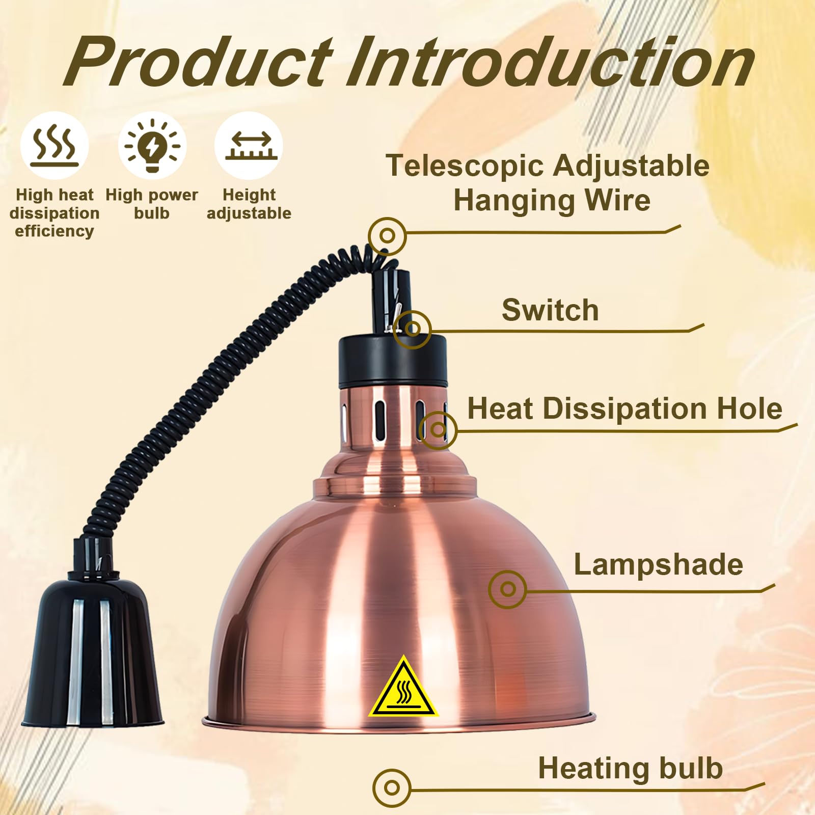 Lampara Calienta Platos, 250W Lampara Calor Cocina Extensible | Lamparas de Calor Hosteleria 19 cm/25 cm, Suspension Lampara de Calor Alimentos Cocina, Restaurante y Buffet