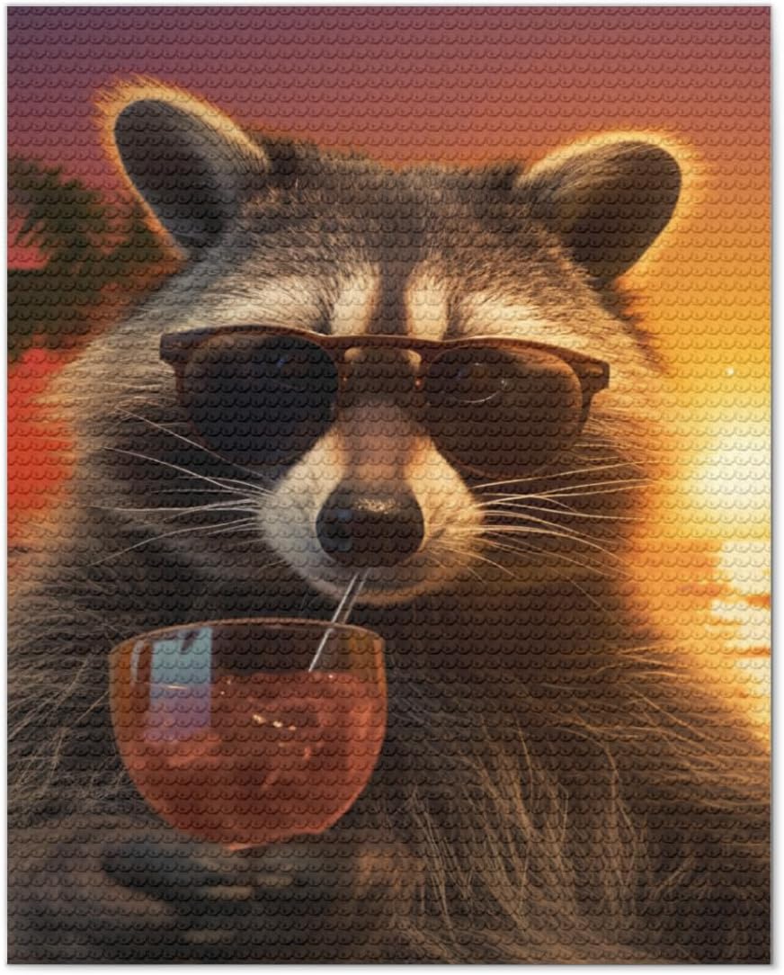 DIY 3D Diamond Painting Drawing Pictures by Number Kits Raccoon Having Cocktail Cross Stitch Crystal Rhinestone Embroidery Paintings Pictures Arts Craft for Home Wall Decor